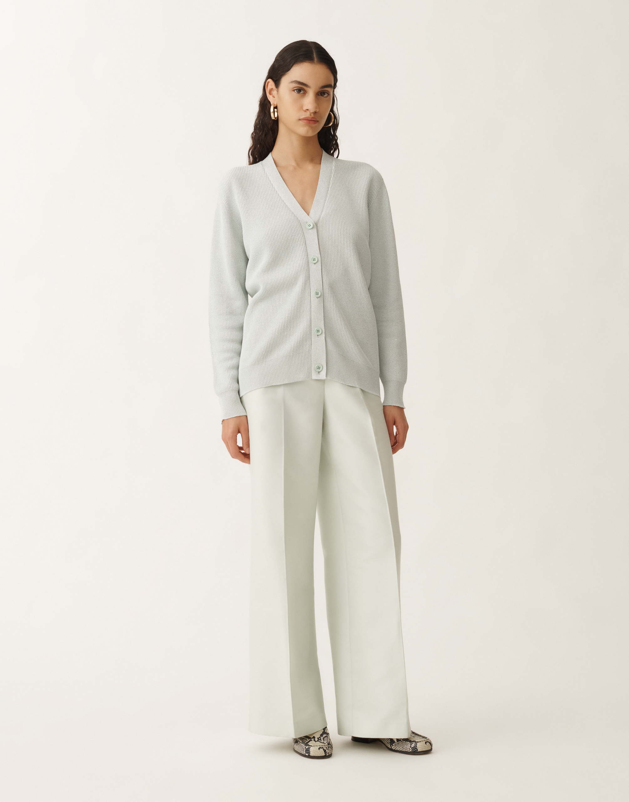 Shop Fabiana Filippi Organic Cotton And Lurex Cardigan In Aquagreen
