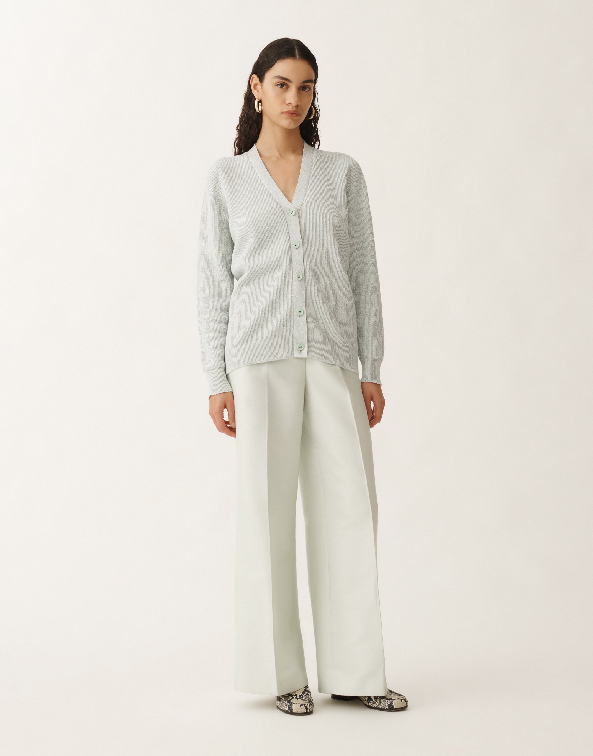 Shop Fabiana Filippi Organic Cotton And Lurex Cardigan In Aquagreen