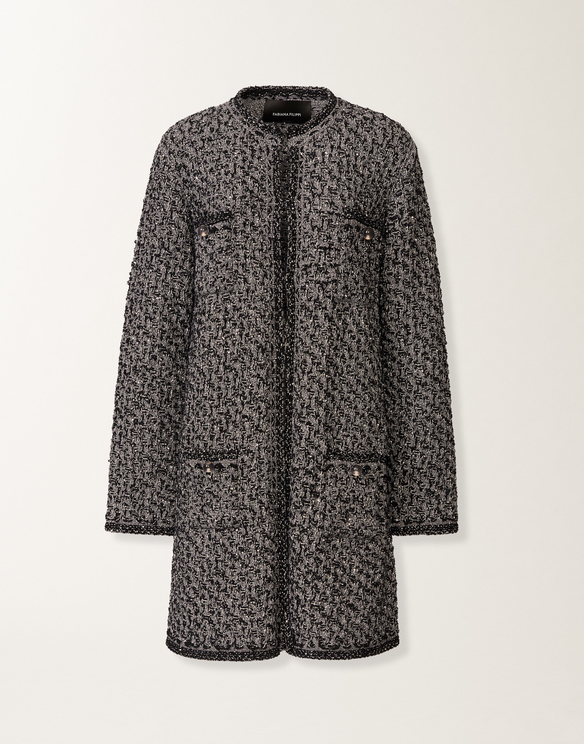 Fabiana Filippi Night Blue Tweed Coat In Black