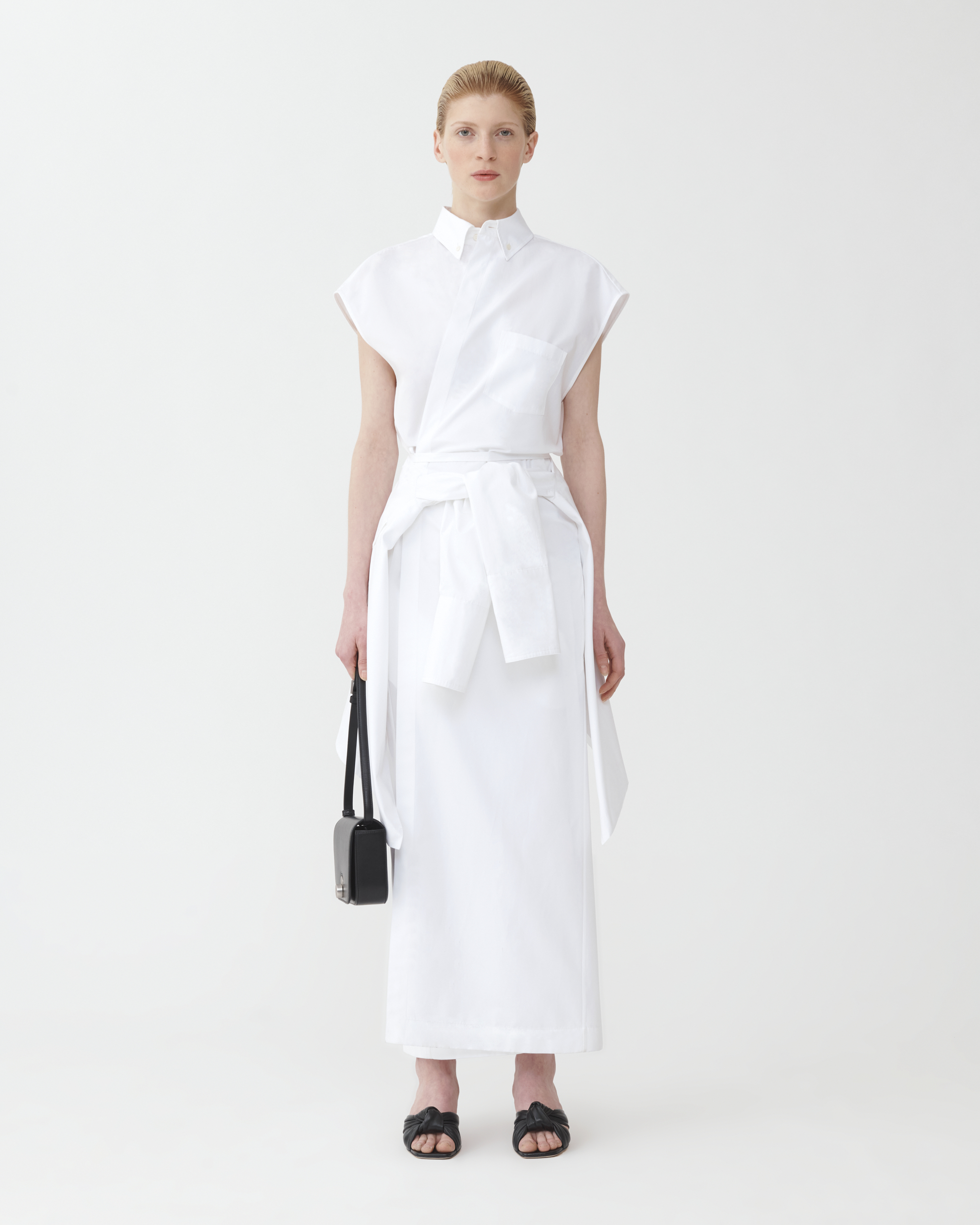 Shop Fabiana Filippi Linen Cloth Robe Dress With Shirt Collar And Chest Pocket In Optical White