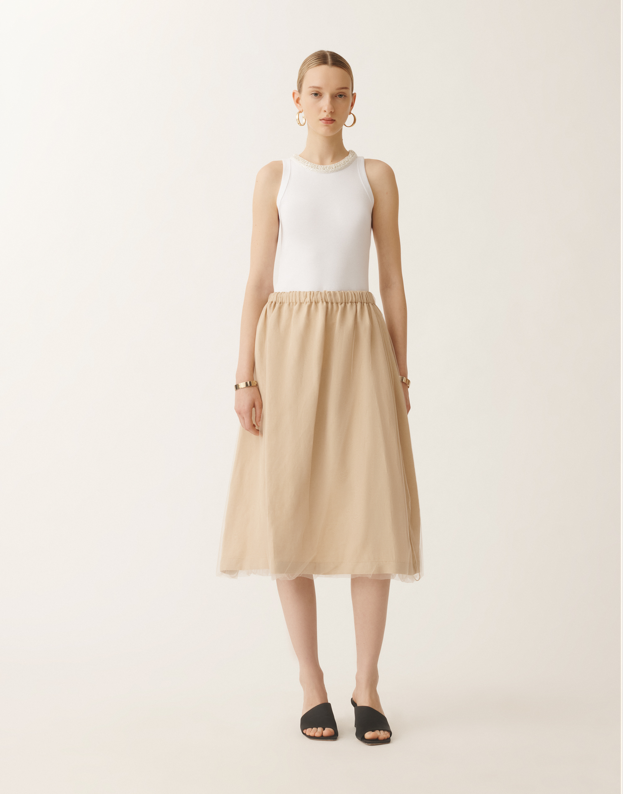 Shop Fabiana Filippi Linen And Viscose Skirt In Sand