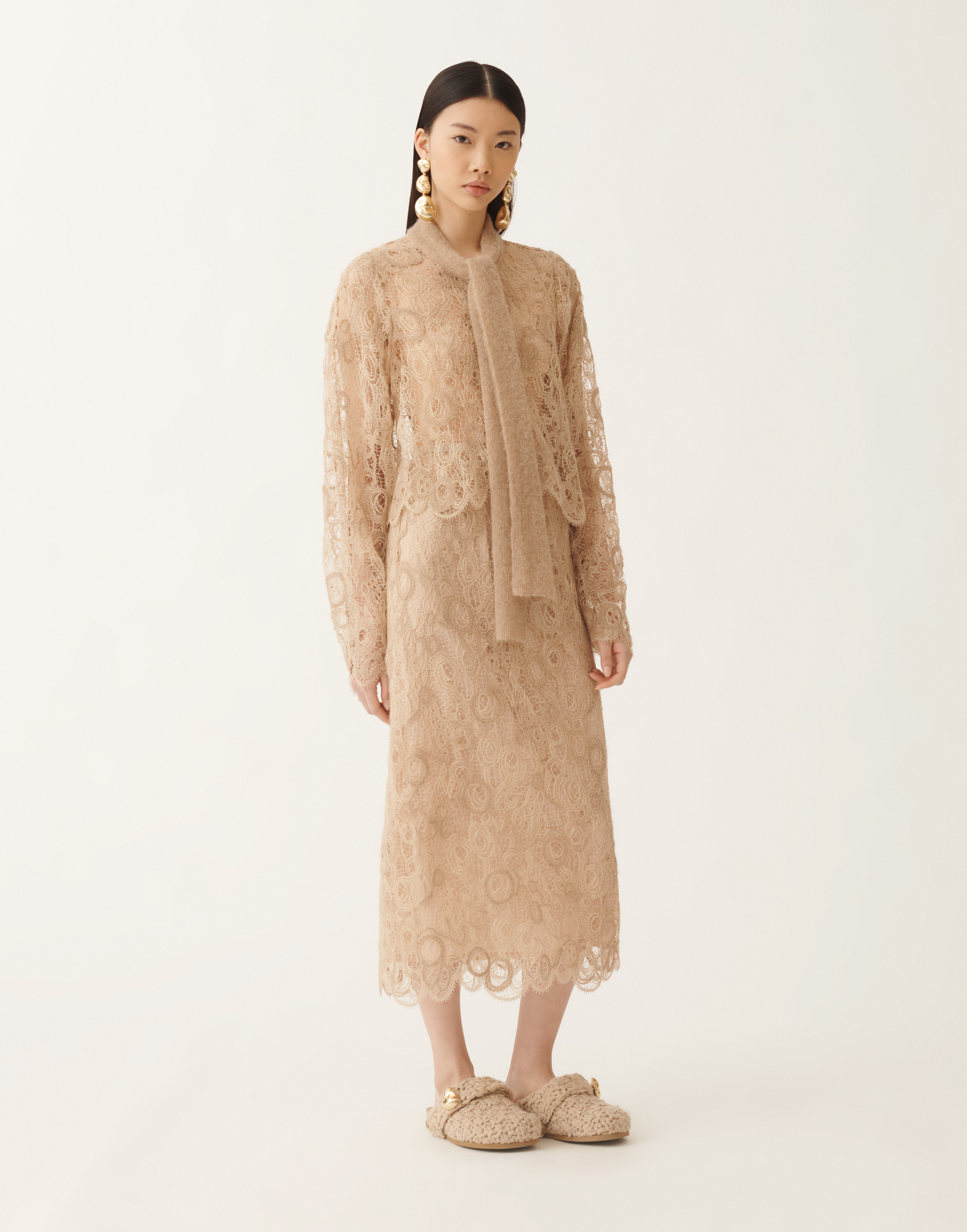 Fabiana Filippi Macramé Lace Skirt In Brown