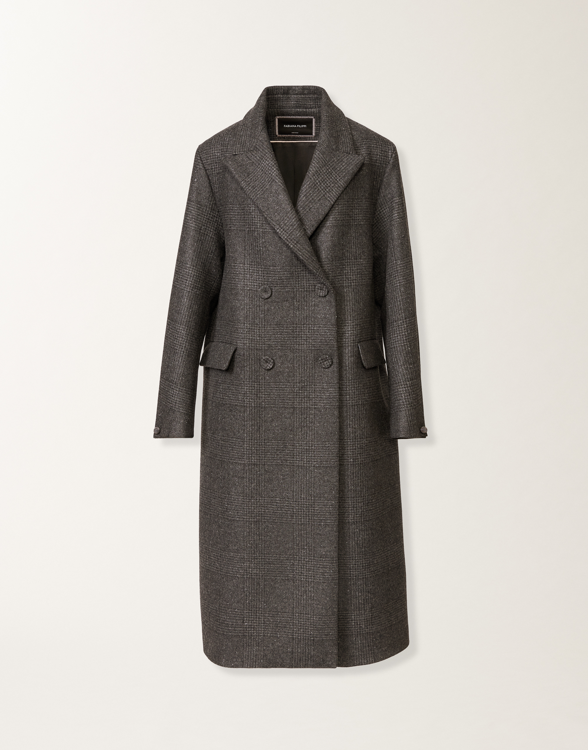 Fabiana Filippi Double-breasted Coat In Prince Of Wales Check In Brown