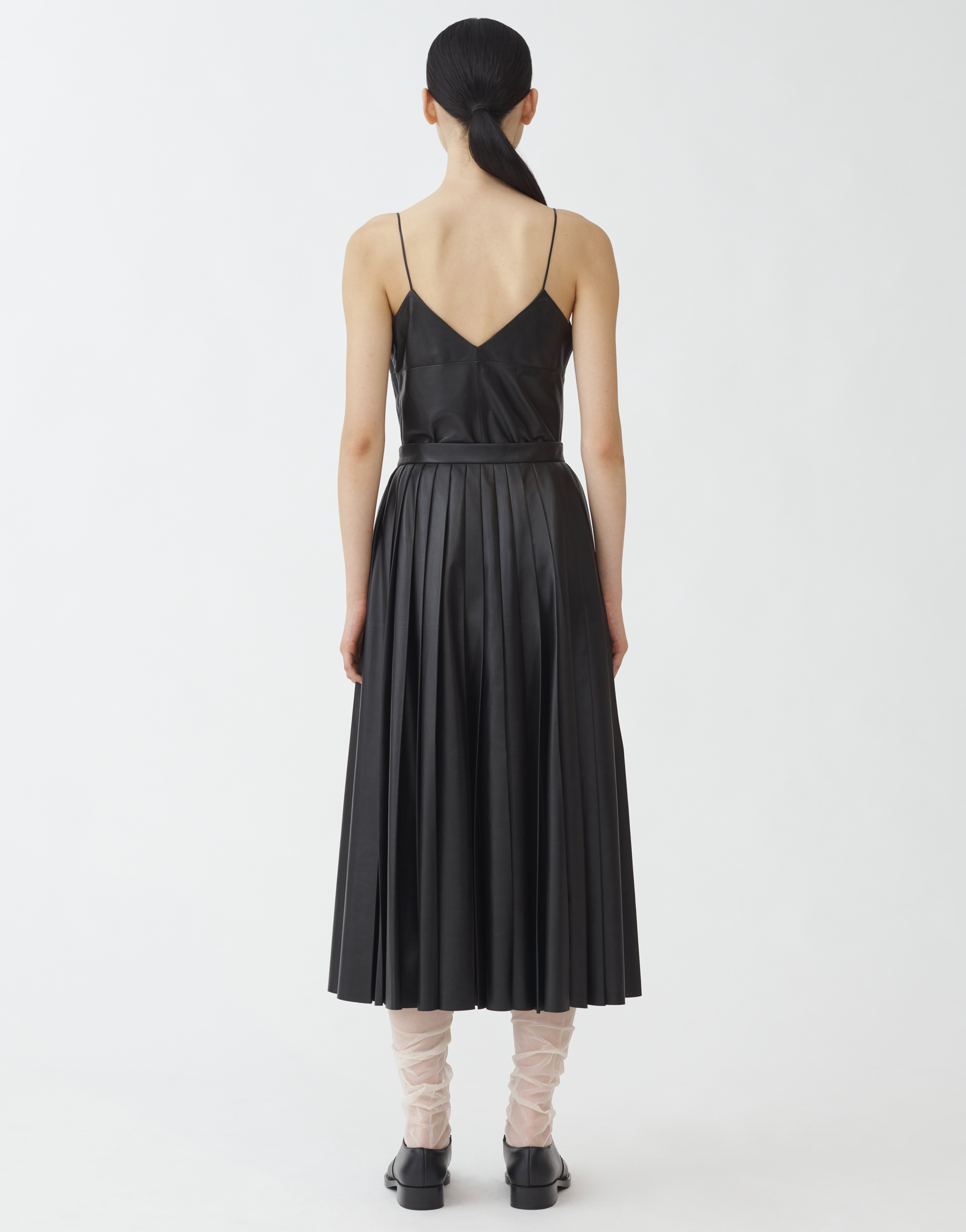 Shop Fabiana Filippi Soft Lambskin Pleated Midi Skirt In Black