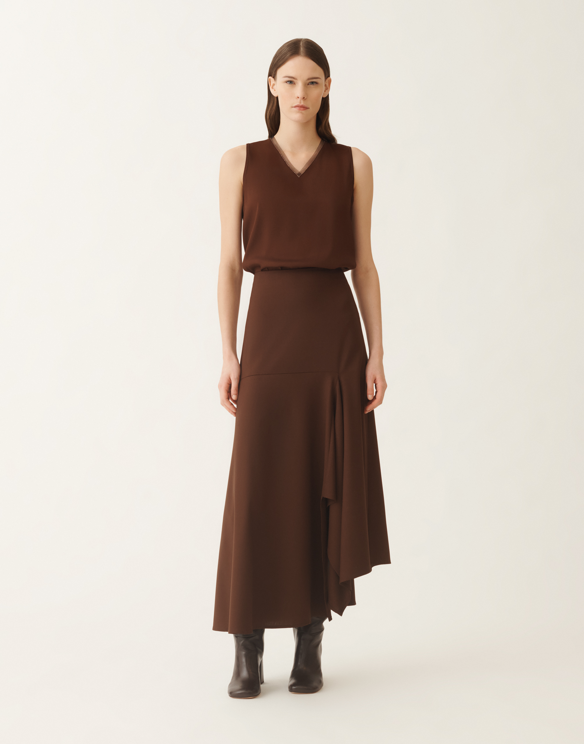Fabiana Filippi Wool-blend Asymmetric Maxi Skirt In Brown