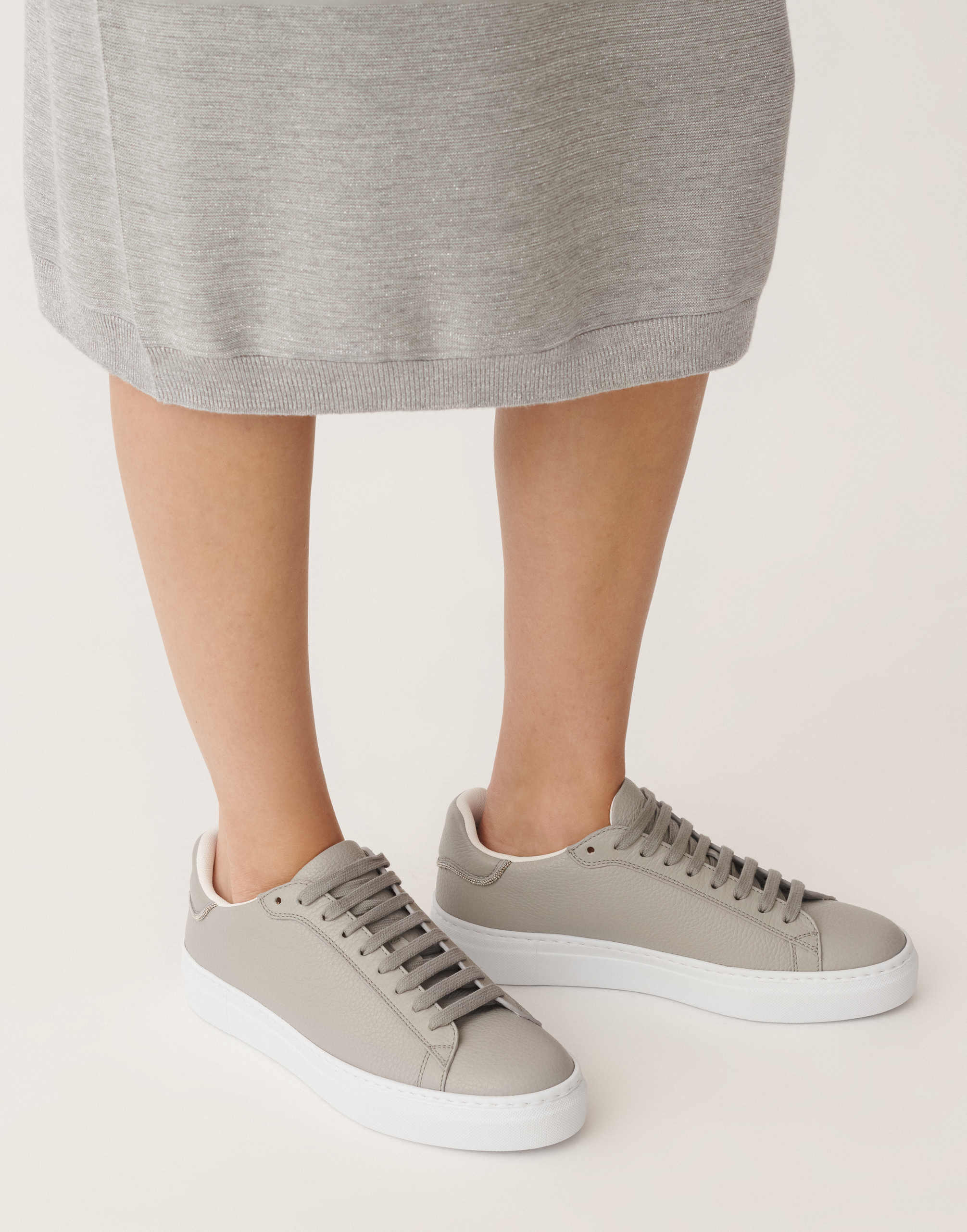 Fabiana Filippi Grained Leather Sneakers In Grey