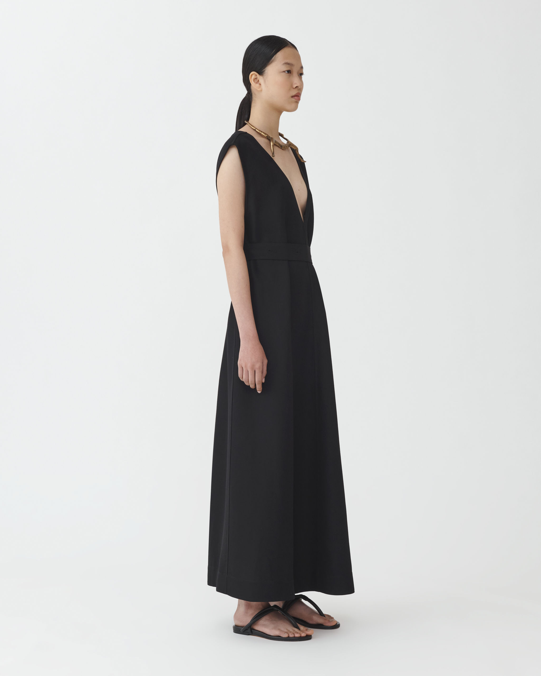 Shop Fabiana Filippi Sleeveless V Neck Dress With Self Belt In Black