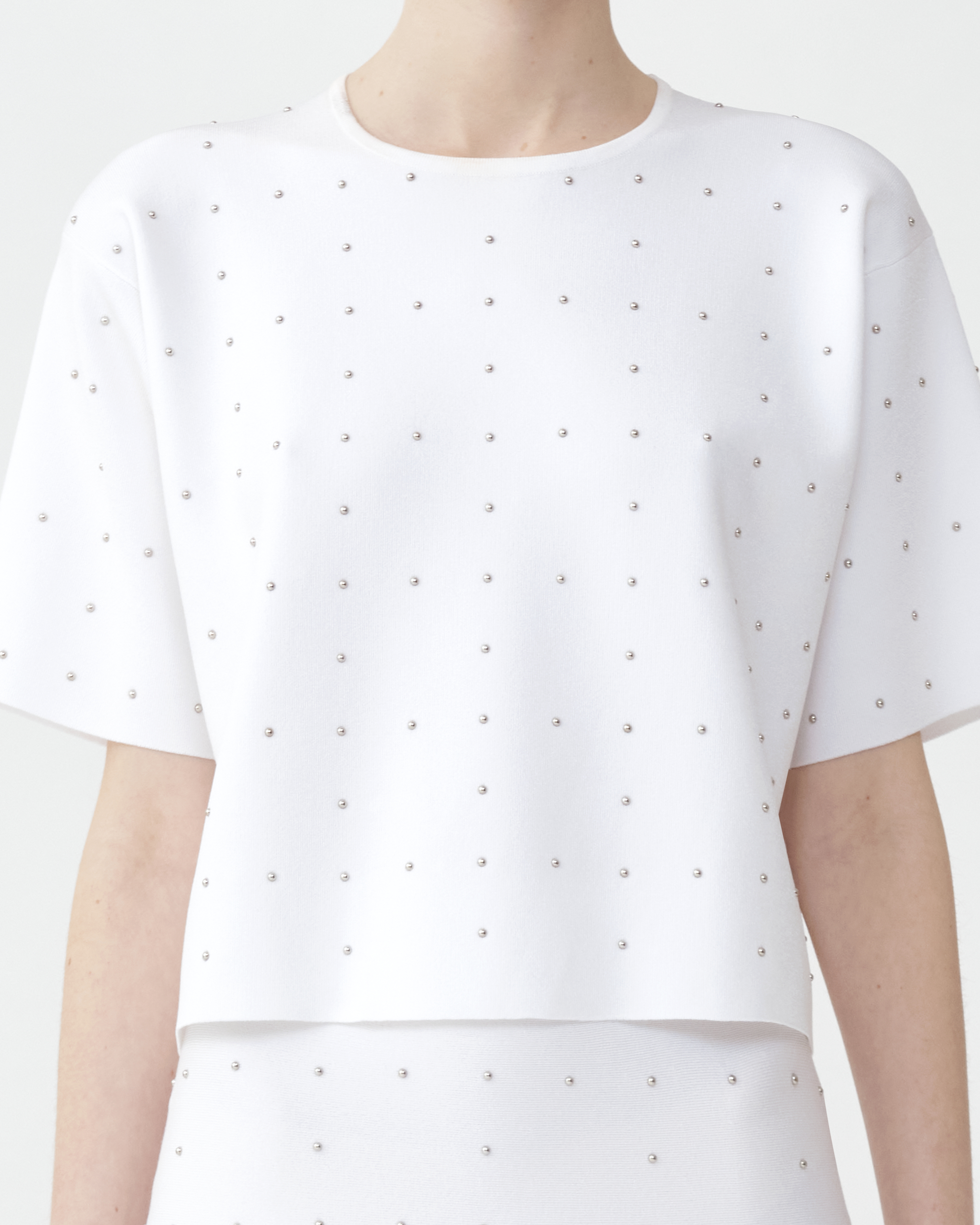 Shop Fabiana Filippi Compact Viscose Oversize T-shirt With Studs In Optical White