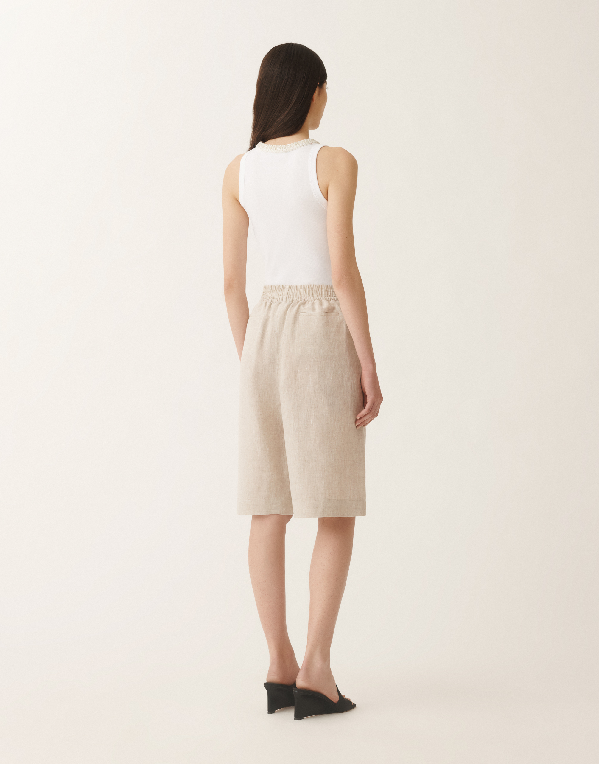 Shop Fabiana Filippi Linen Canvas Bermuda Shorts In Greige
