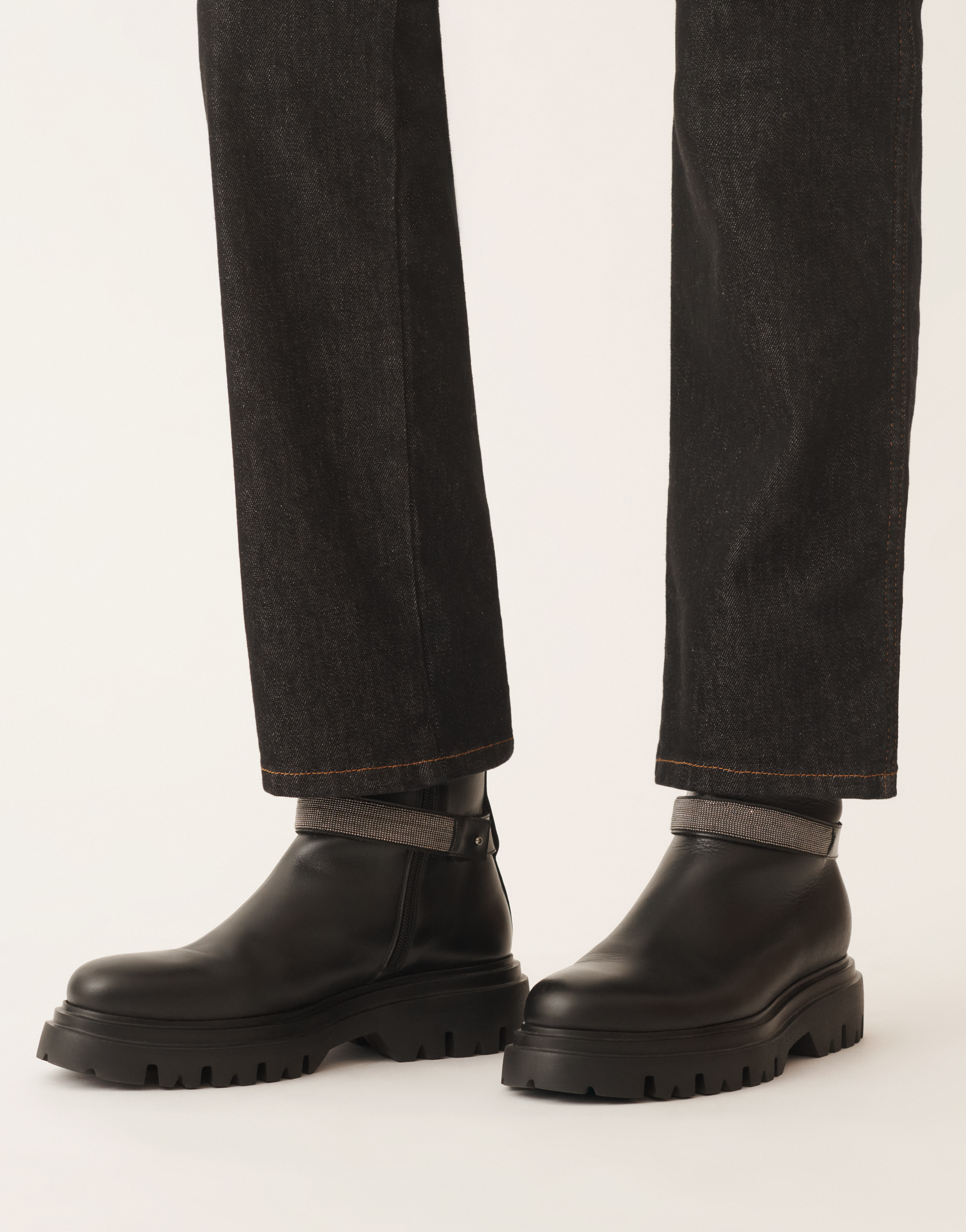 Fabiana Filippi Biker Boots In Calf Leather In Black