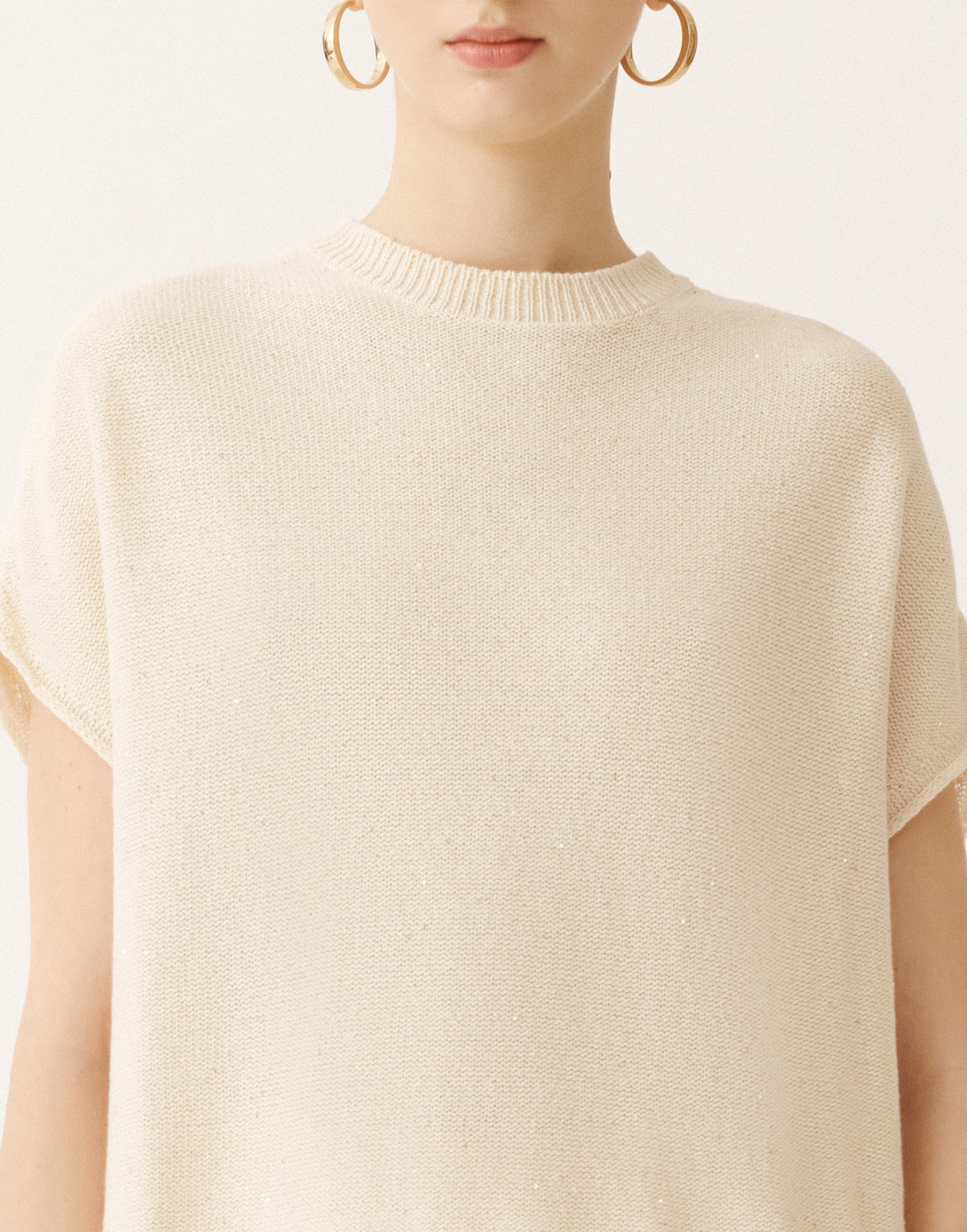 Shop Fabiana Filippi Cotton And Linen Cape With Sequins In Vanilla