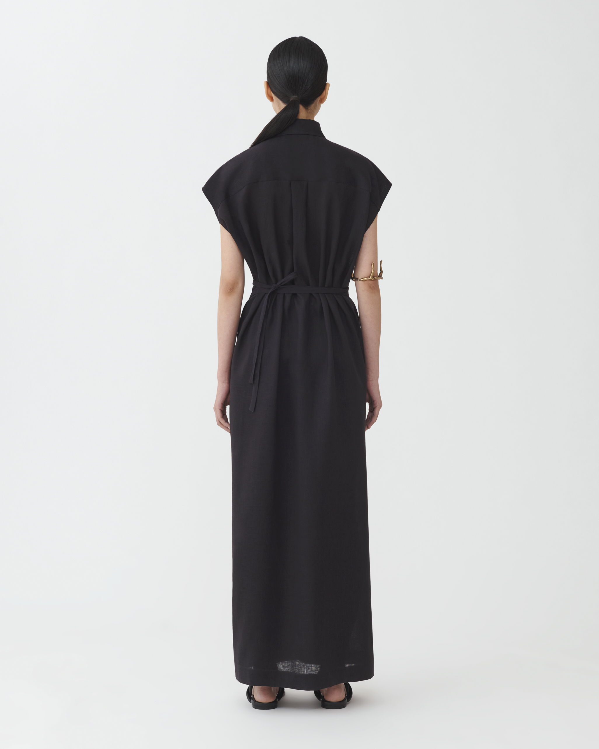 Shop Fabiana Filippi Linen Cloth Robe Dress With Shirt Collar And Chest Pocket In Black