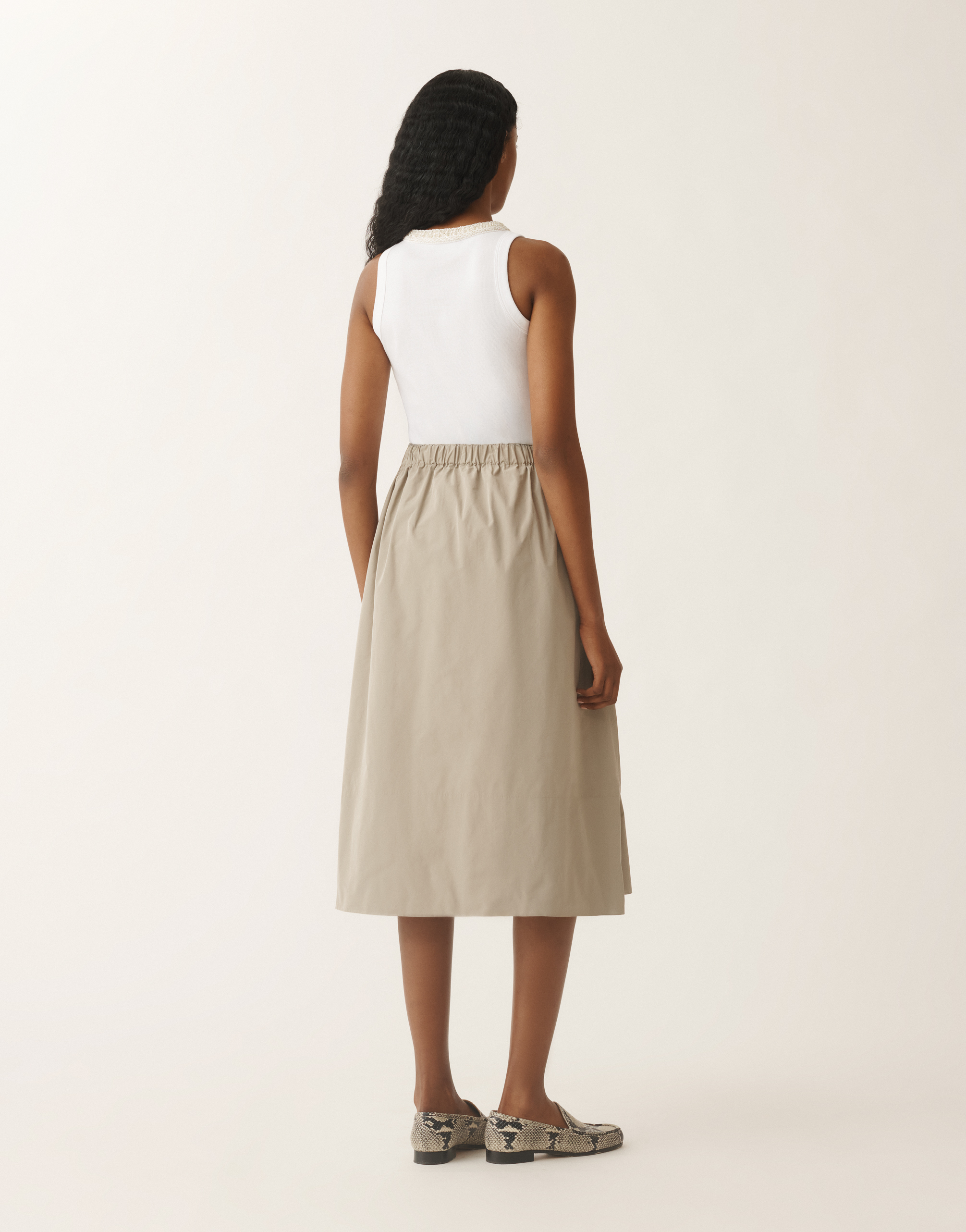 Fabiana Filippi Micro Faille Midi Skirt In Clay