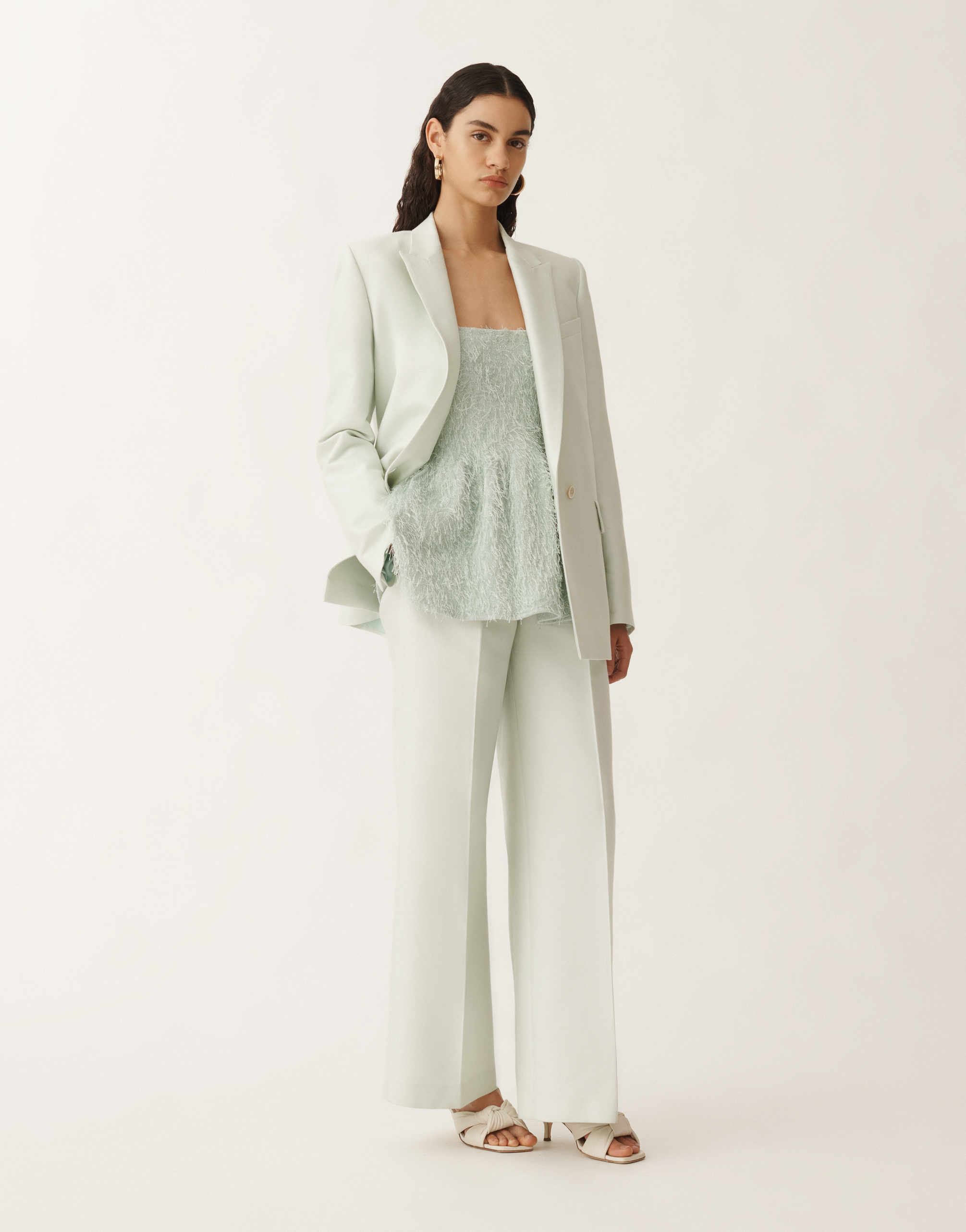 Shop Fabiana Filippi Cotton And Silk Mikado Trousers In Aquagreen