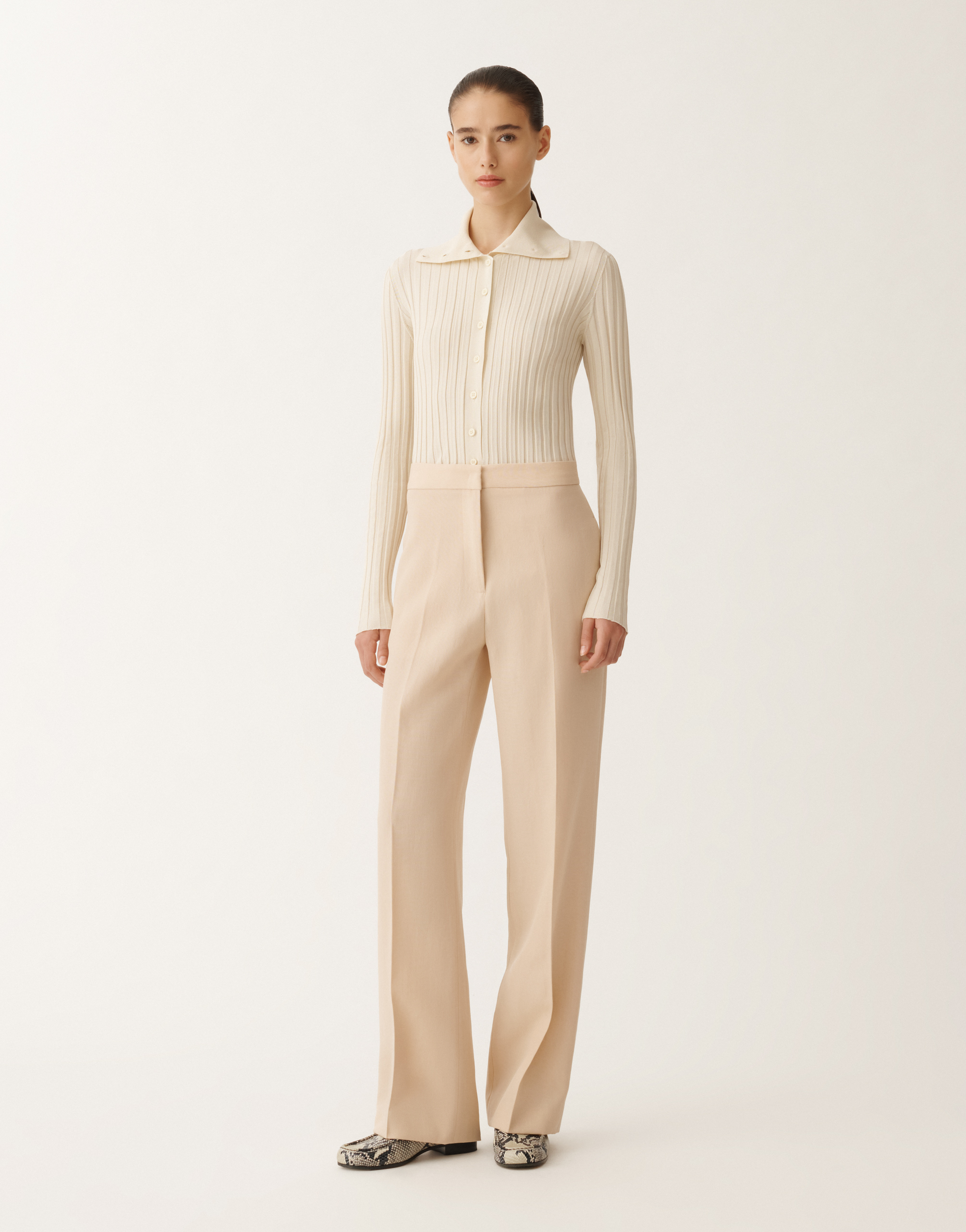 Fabiana Filippi Deruta Wool And Linen Mat Trousers In Brown
