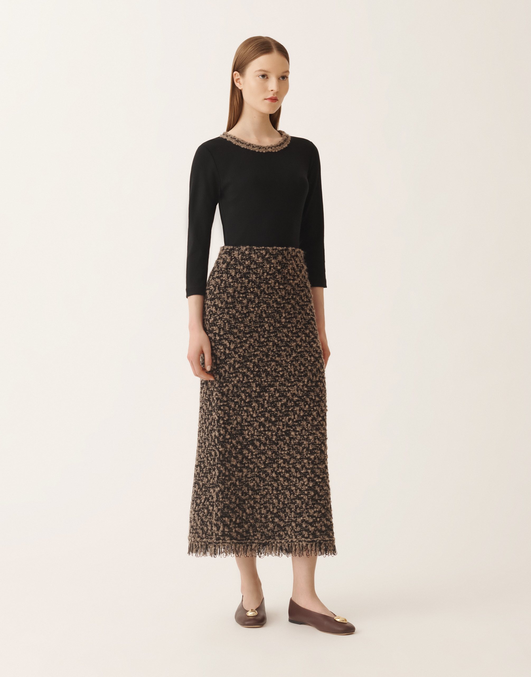 Fabiana Filippi Tweed Sequin Maxi Skirt In Brown