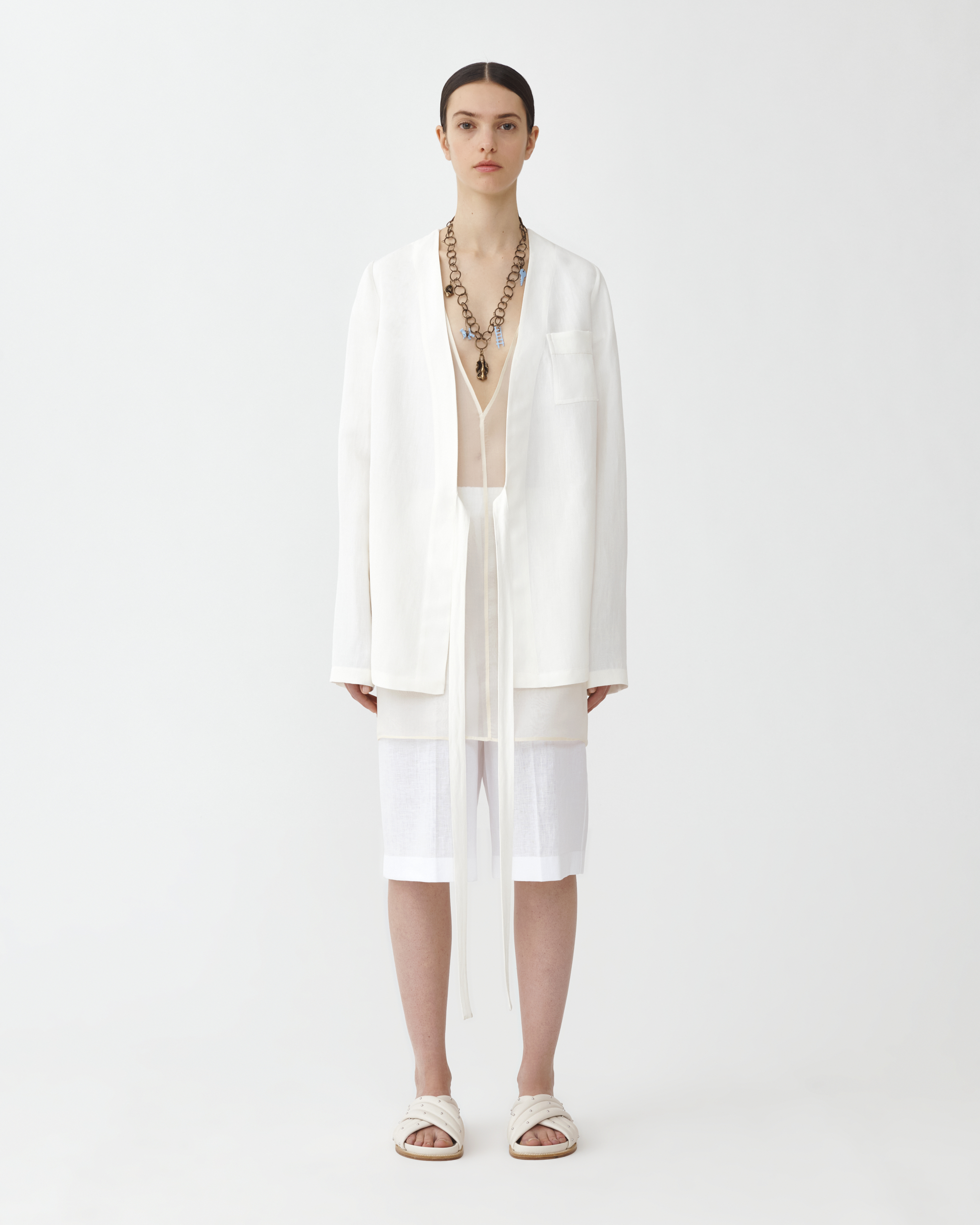 Shop Fabiana Filippi Linen Cloth Bermuda With Elastic Waistband In Optical White