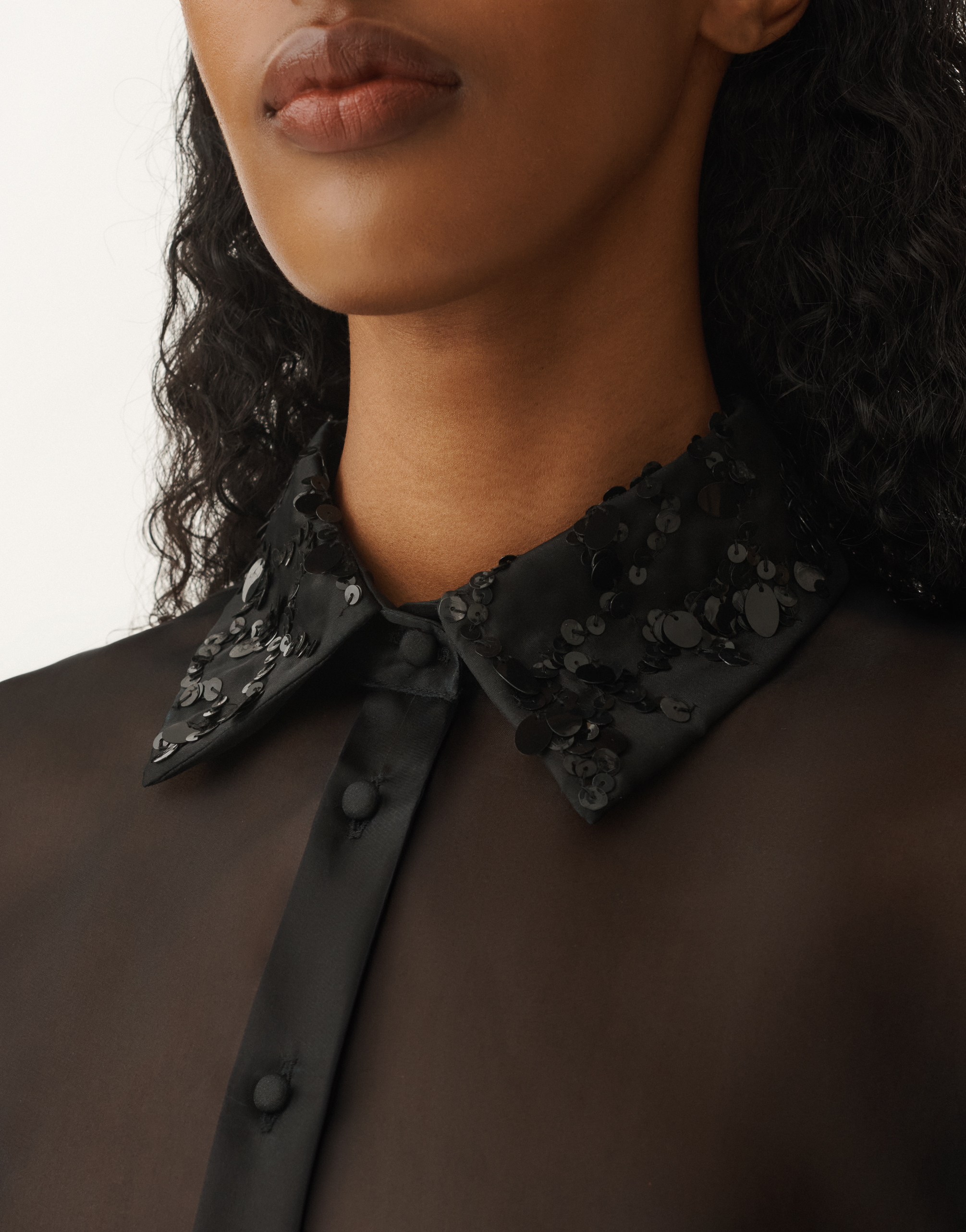 Fabiana Filippi Organza Basi Shirt With Sequin Embroidered Collar In Black