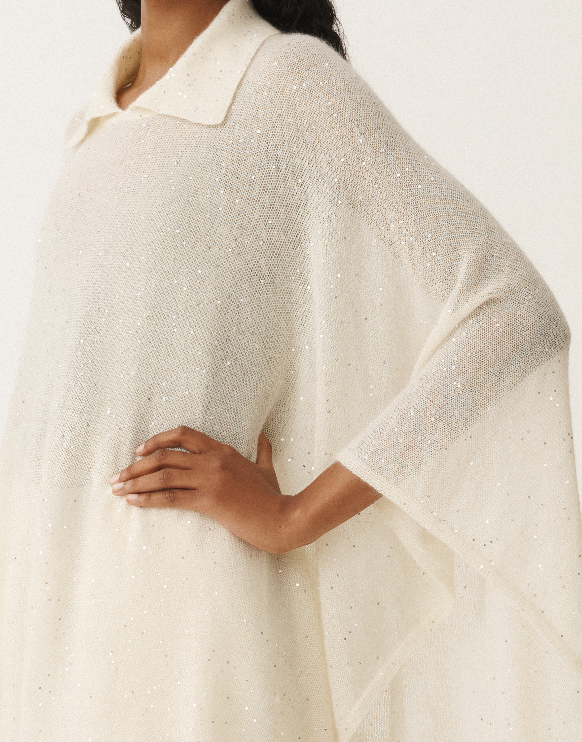 Fabiana Filippi Cape With Mohair Collar In White