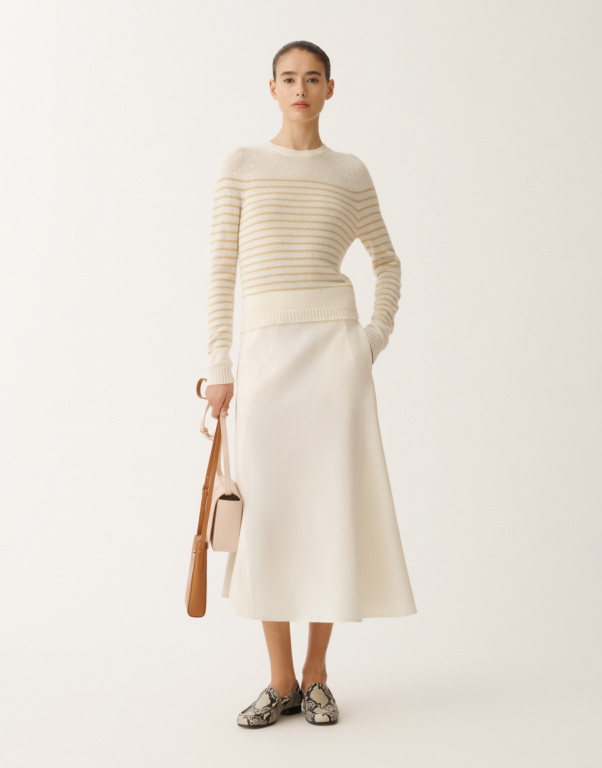 Shop Fabiana Filippi Wool And Linen Mat Skirt In White