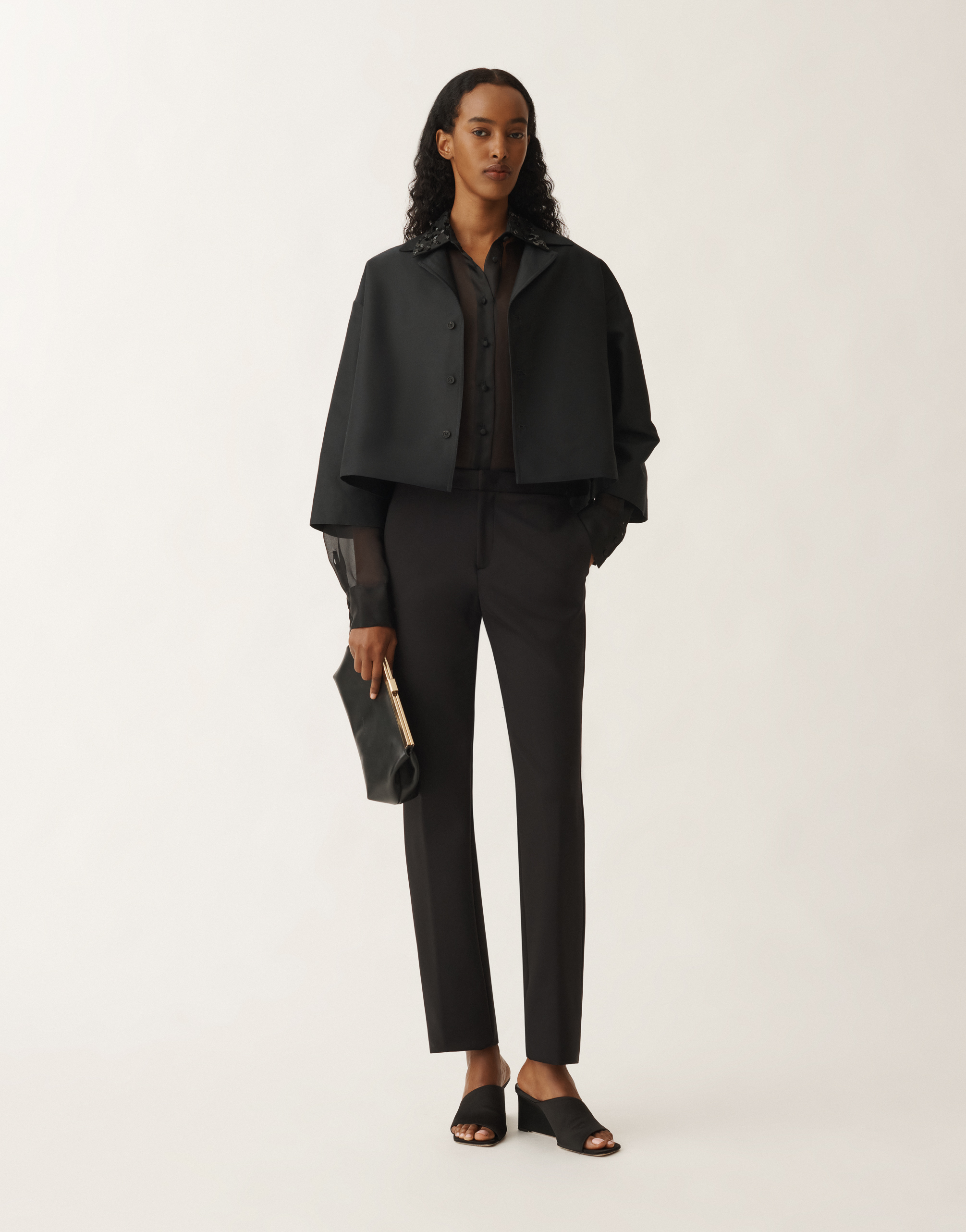 Fabiana Filippi Organza Basi Shirt With Sequin Embroidered Collar In Black