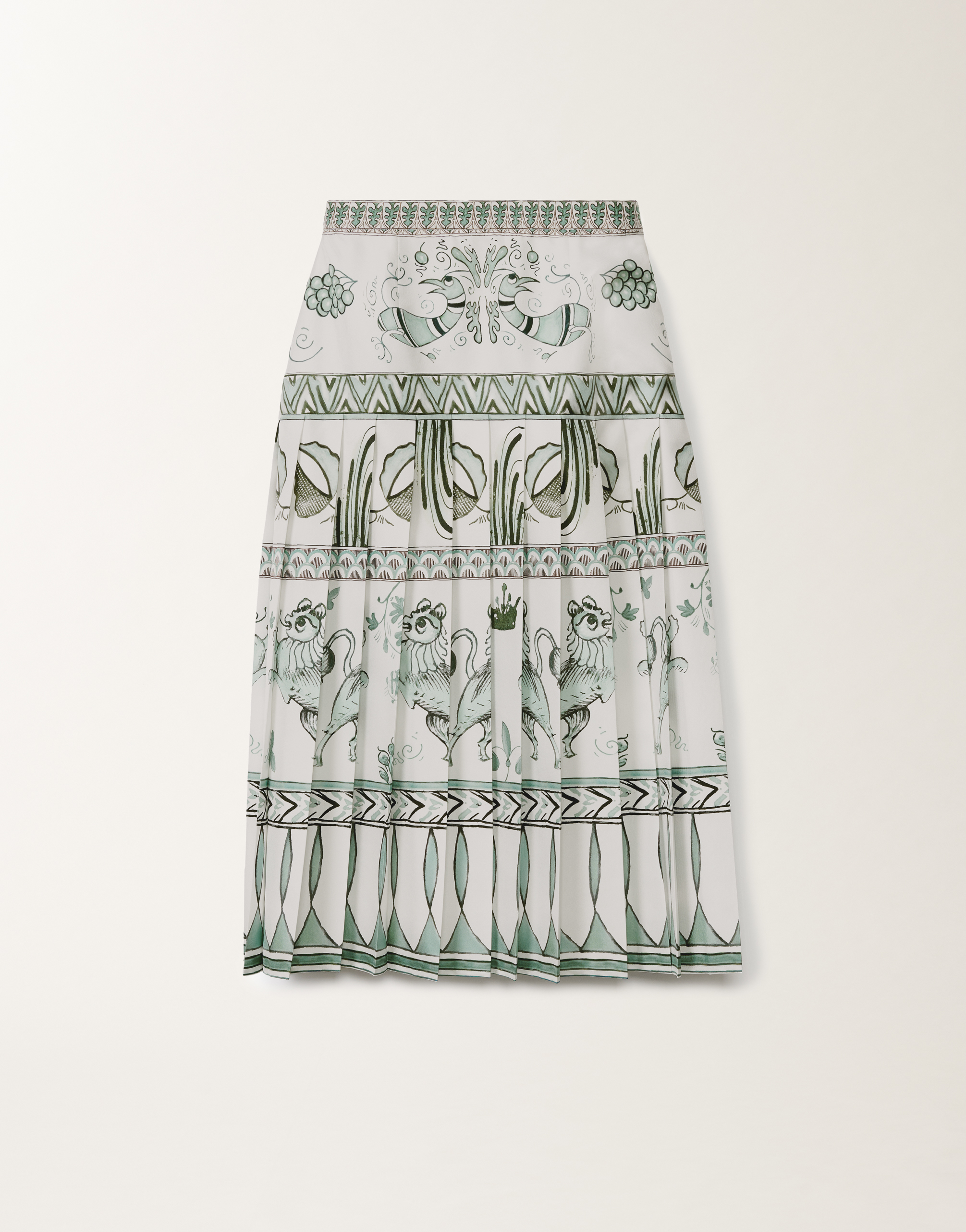 Shop Fabiana Filippi Silk Twill Skirt With Painted Print In White/turquoise/aquagreen