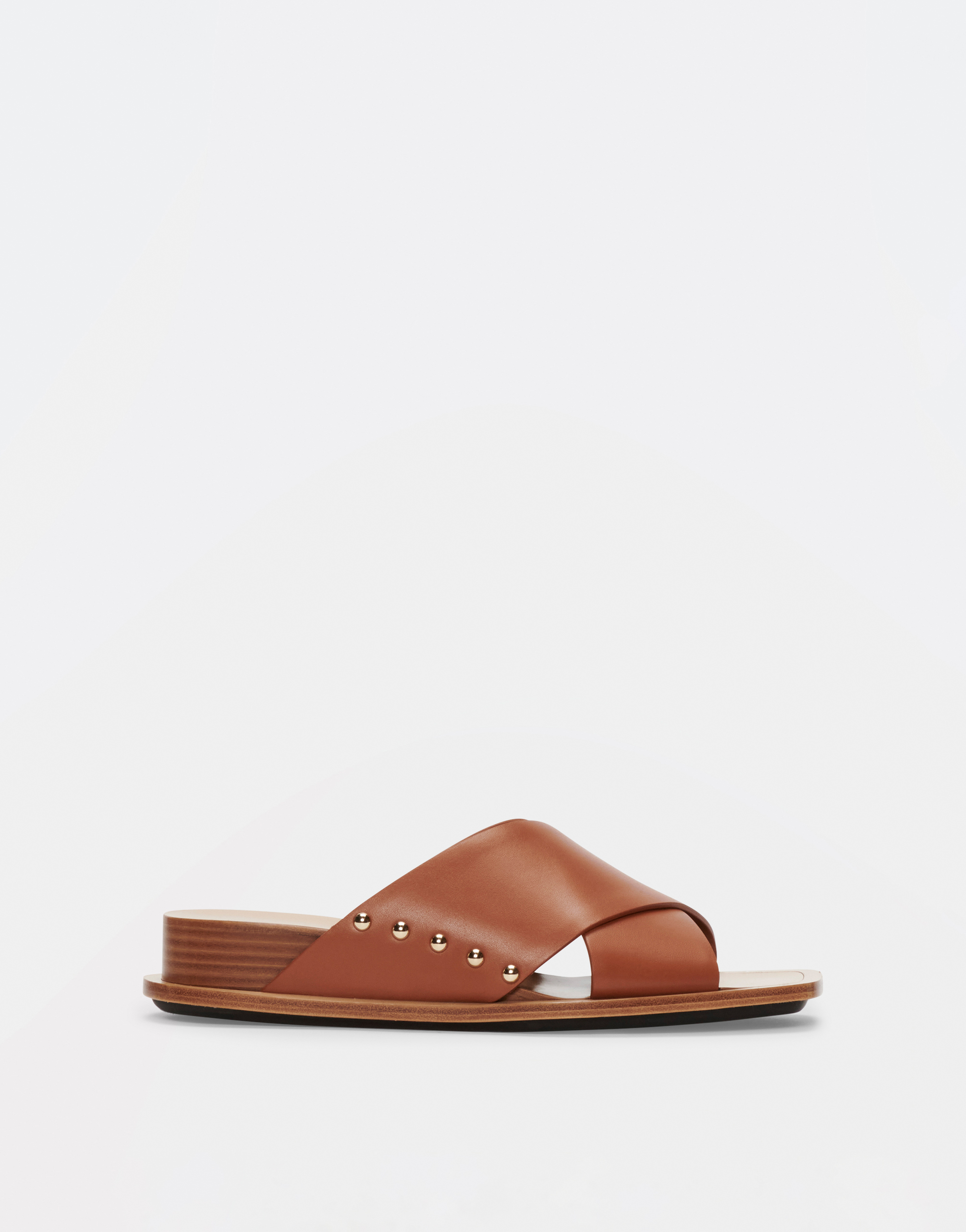 Shop Fabiana Filippi Cross Over Leather Sandals With Stud Detail In Sacher
