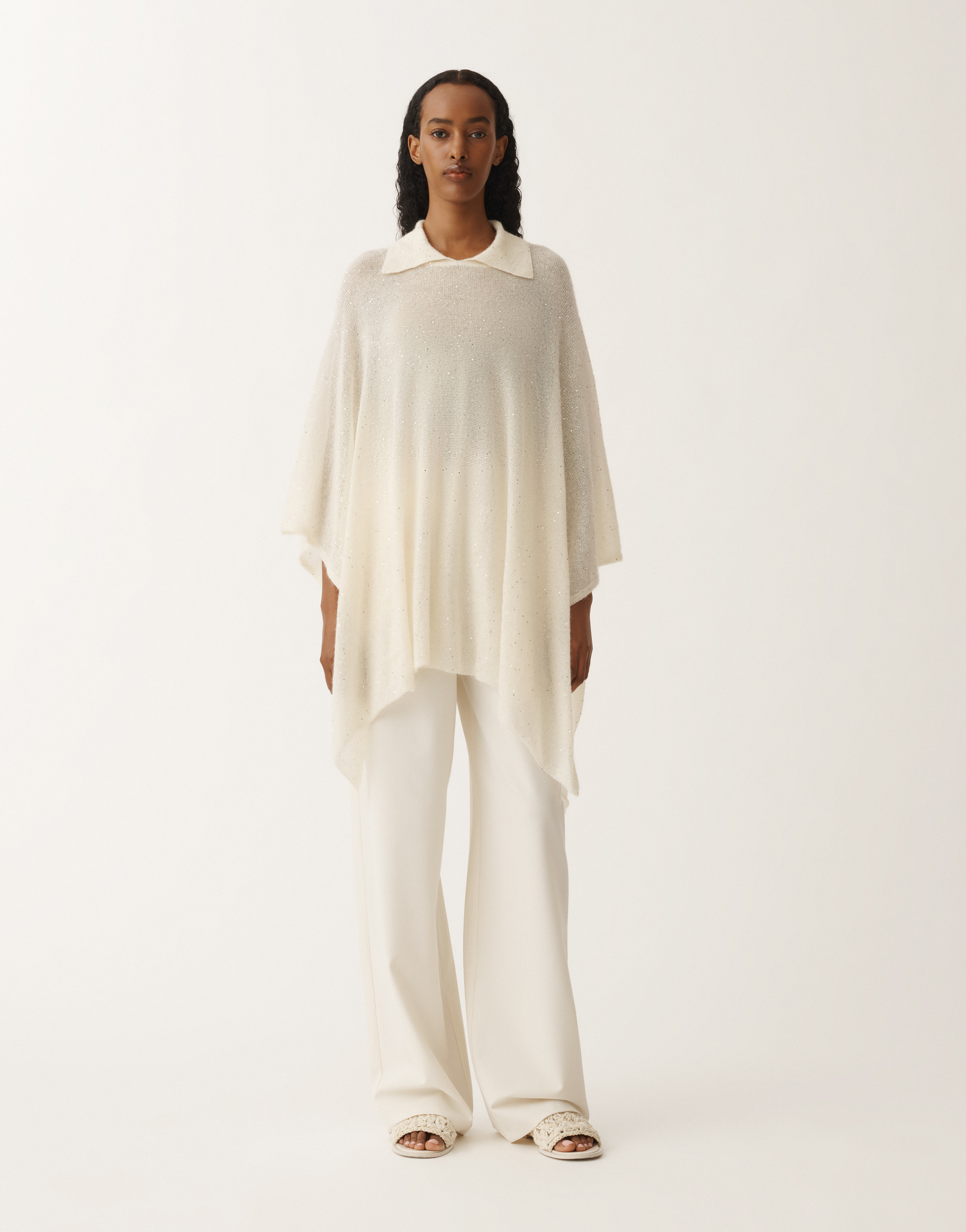 Fabiana Filippi Cape With Mohair Collar In White