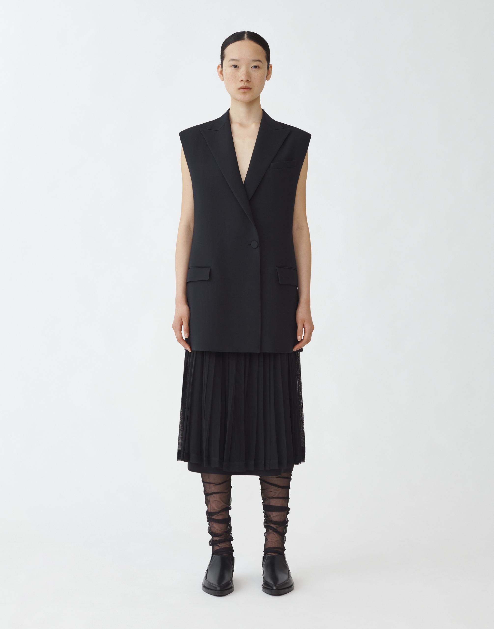 Shop Fabiana Filippi Woolen Pencil Skirt With Pleated Tulle Layer In Black