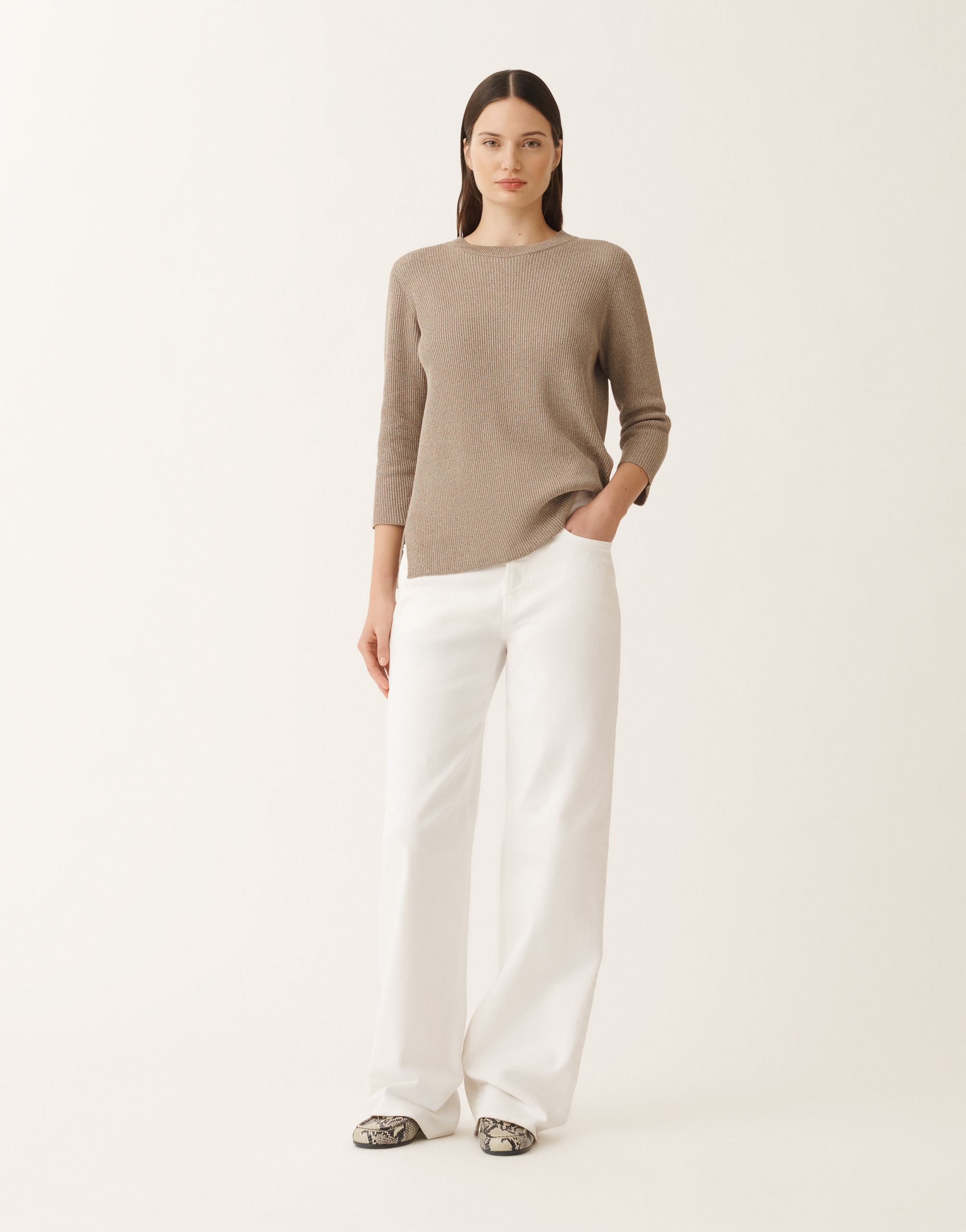 Shop Fabiana Filippi Organic Cotton And Lurex Sweater In Clay
