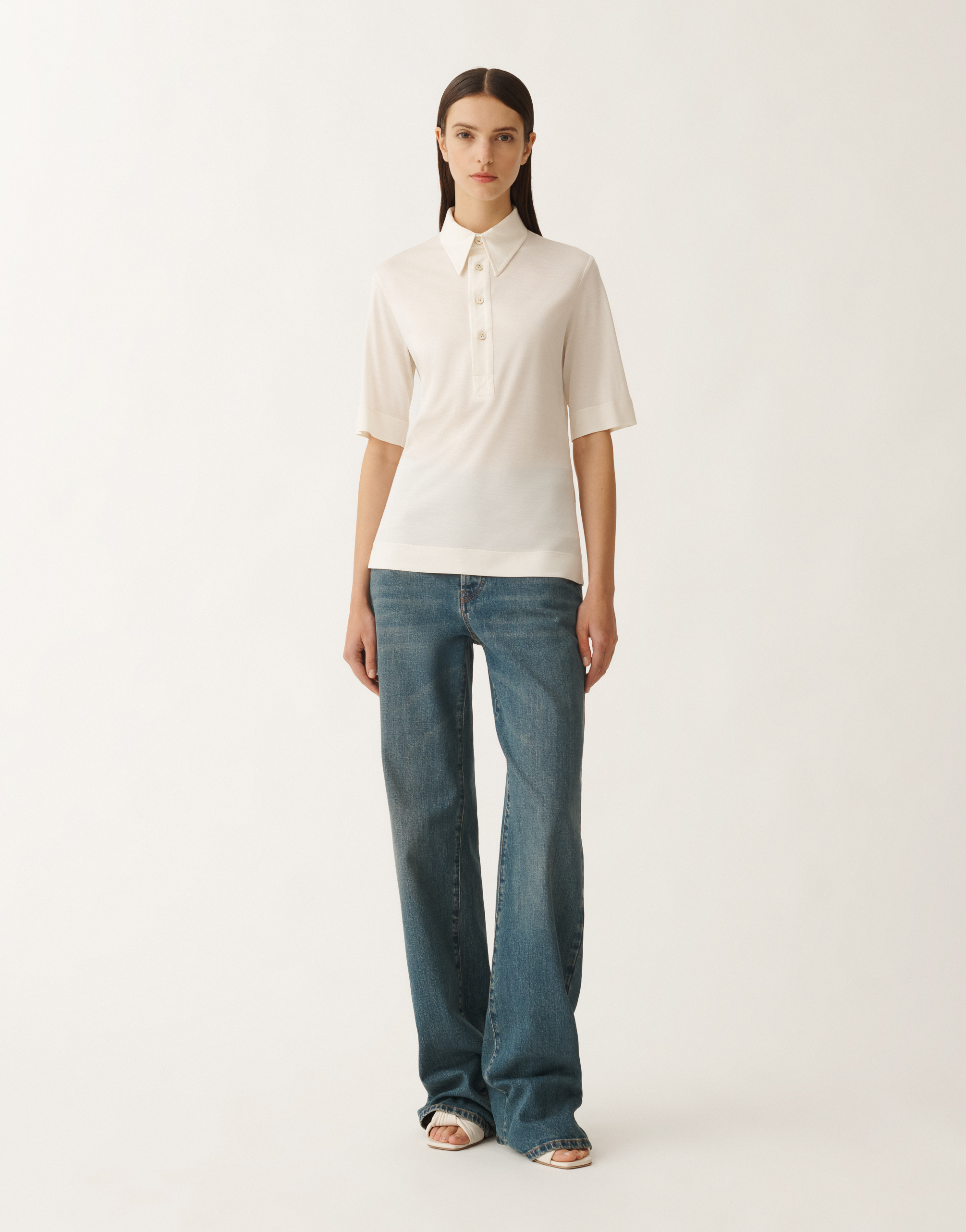 Shop Fabiana Filippi Silk Jersey Polo In White