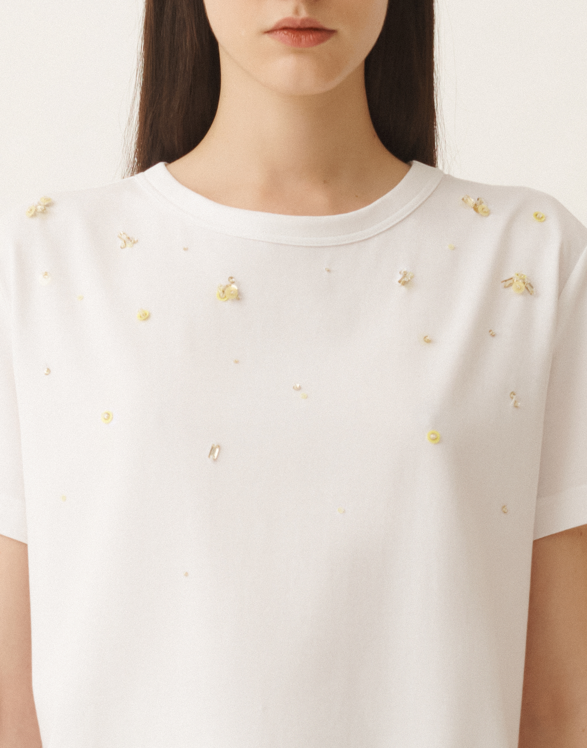 Fabiana Filippi Short-sleeved Jersey Top With Subtle Embellishments In White