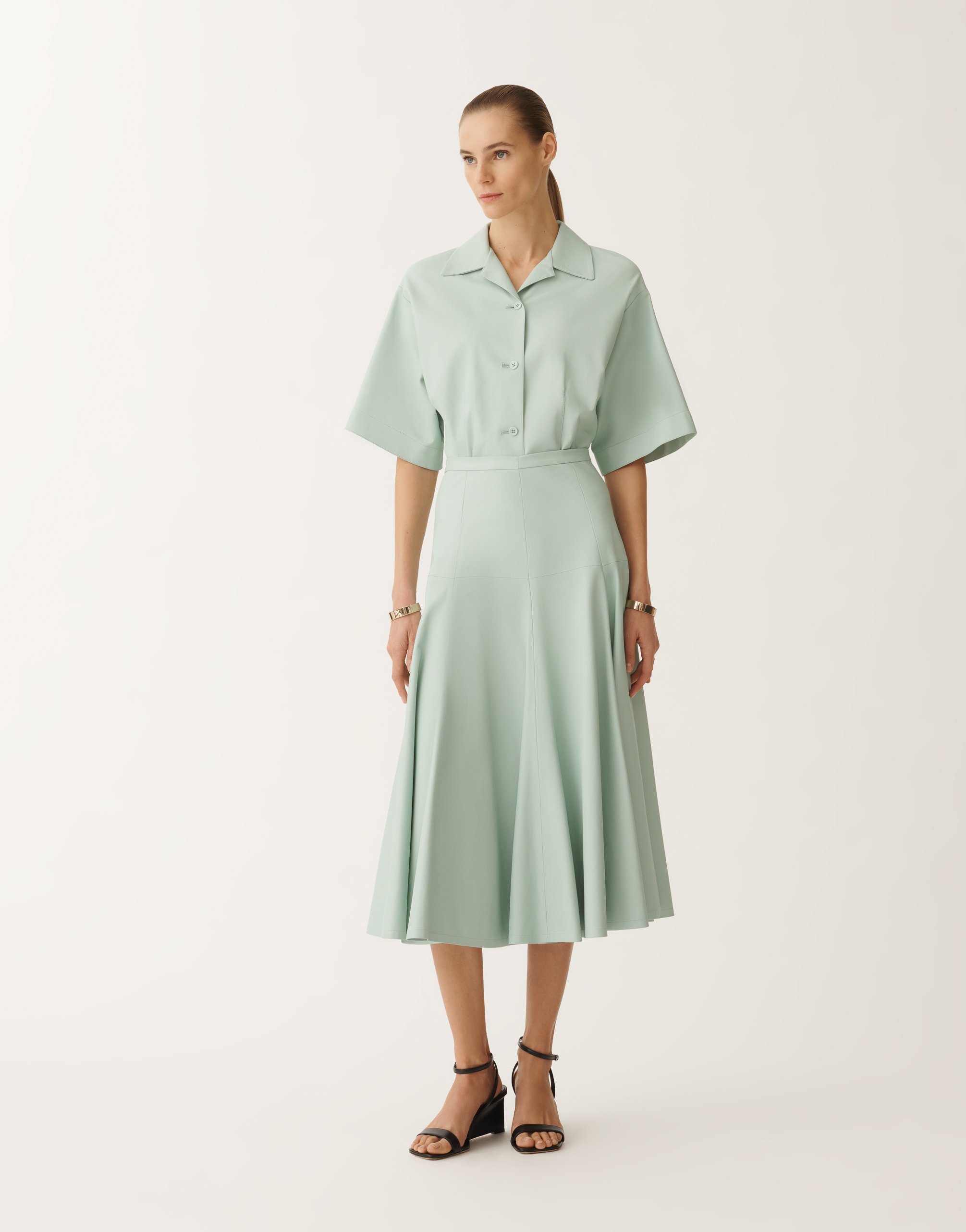 Fabiana Filippi Nappa Leather Skirt In Aquagreen