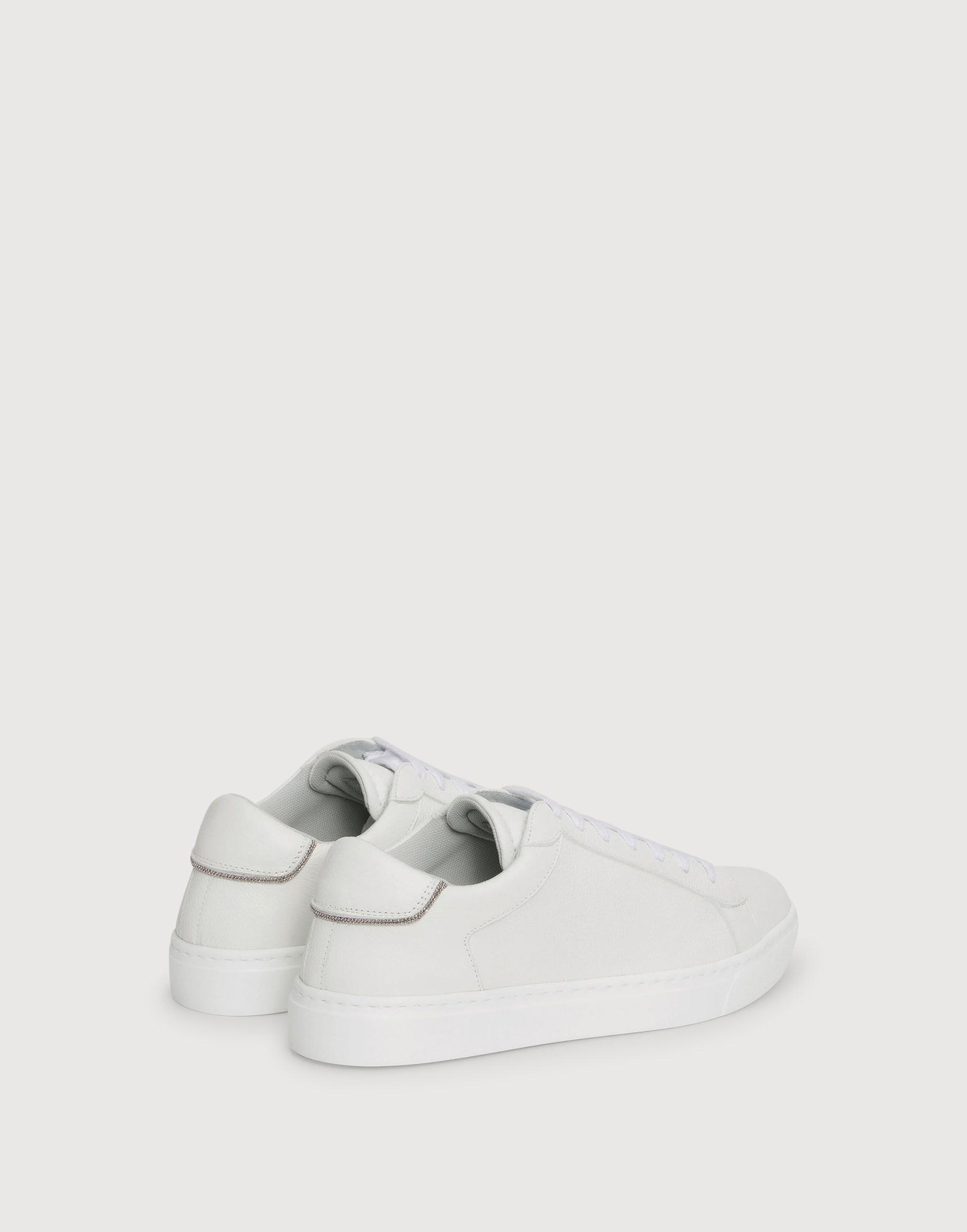 Shop Fabiana Filippi Grained Leather Sneakers And Brilliant Detail In White