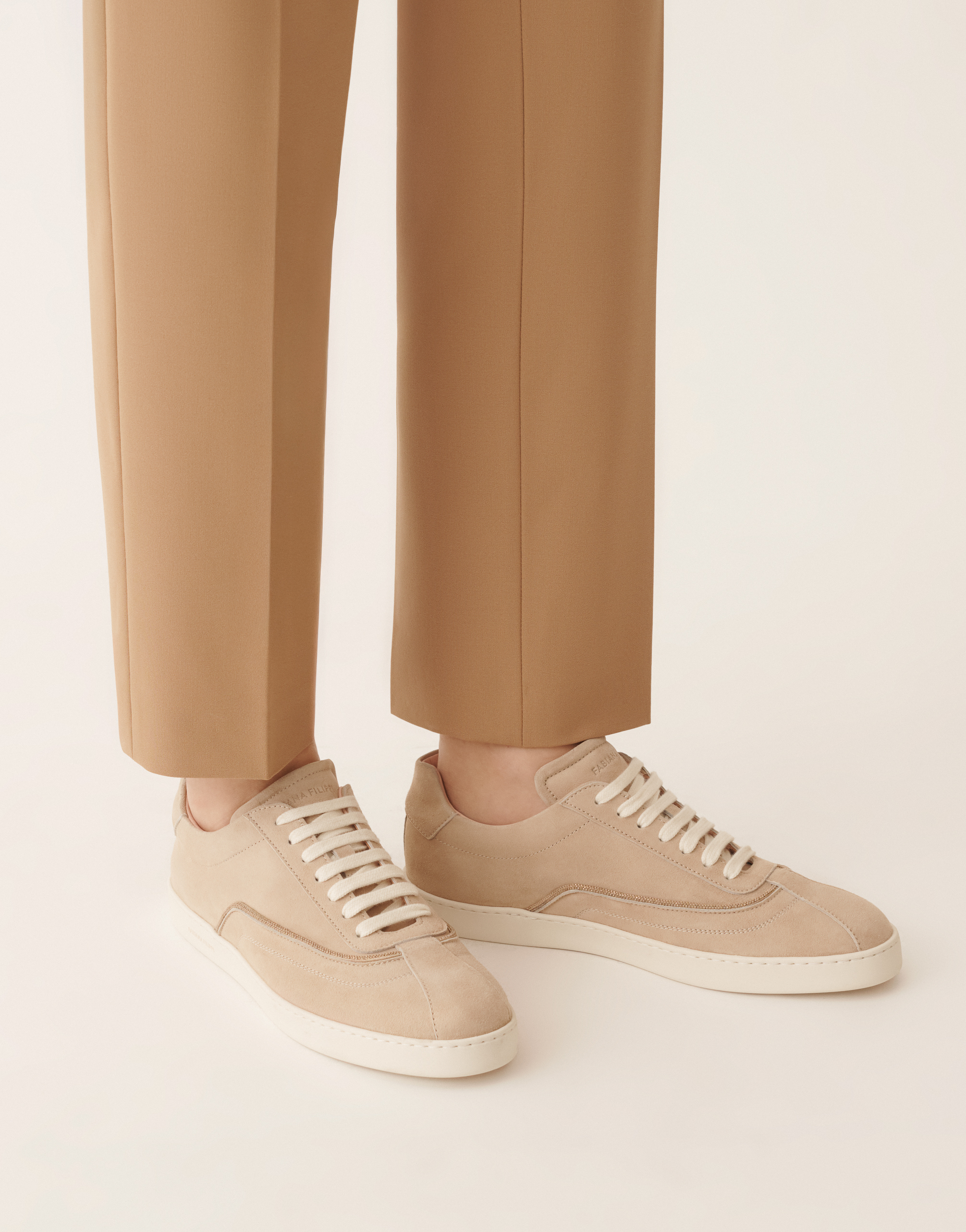 Fabiana Filippi Women Beige Suede Sneakers, 8.5 Luxury Sneakers For Women Darveys In Pink