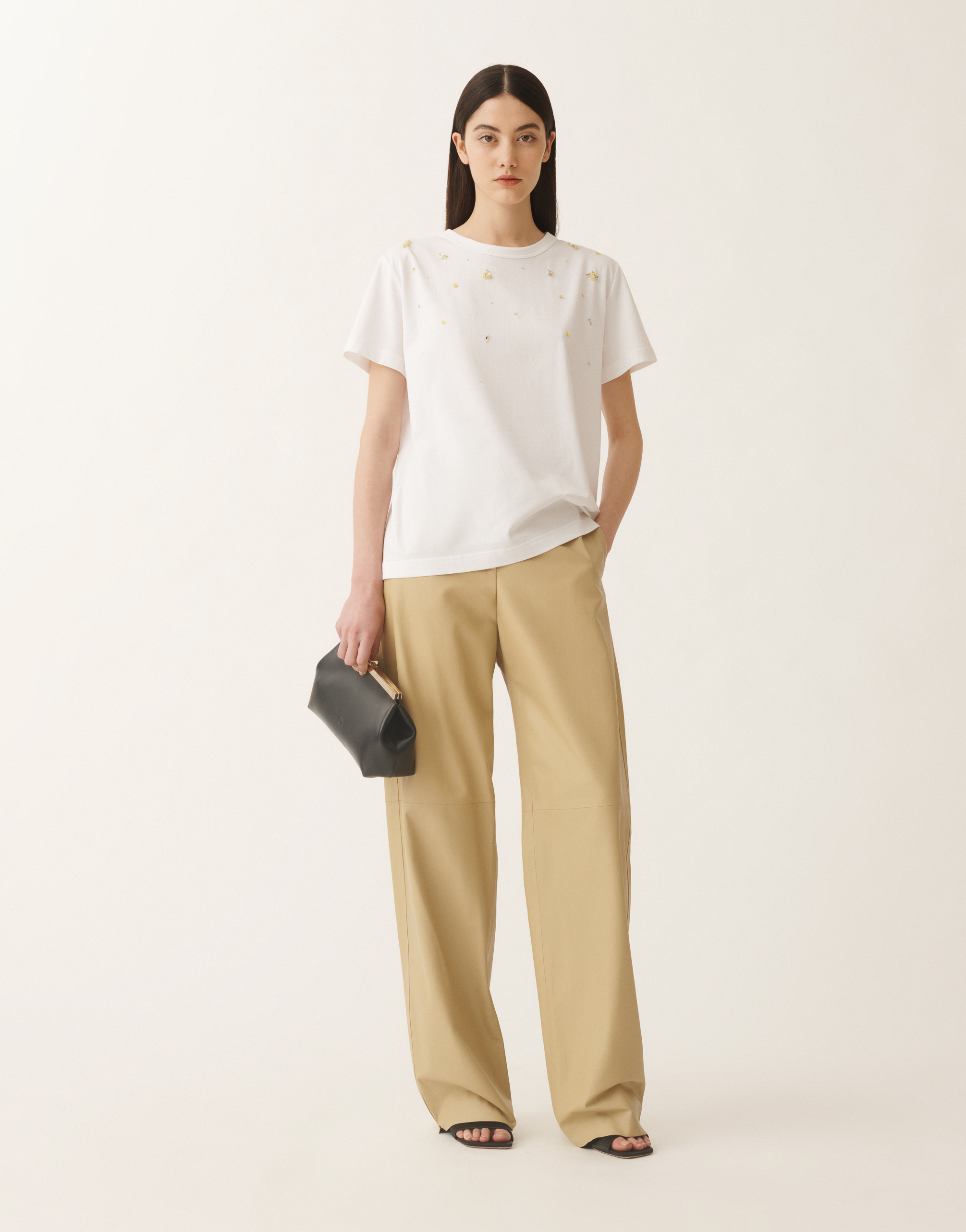 Fabiana Filippi Short-sleeved Jersey Top With Subtle Embellishments In White