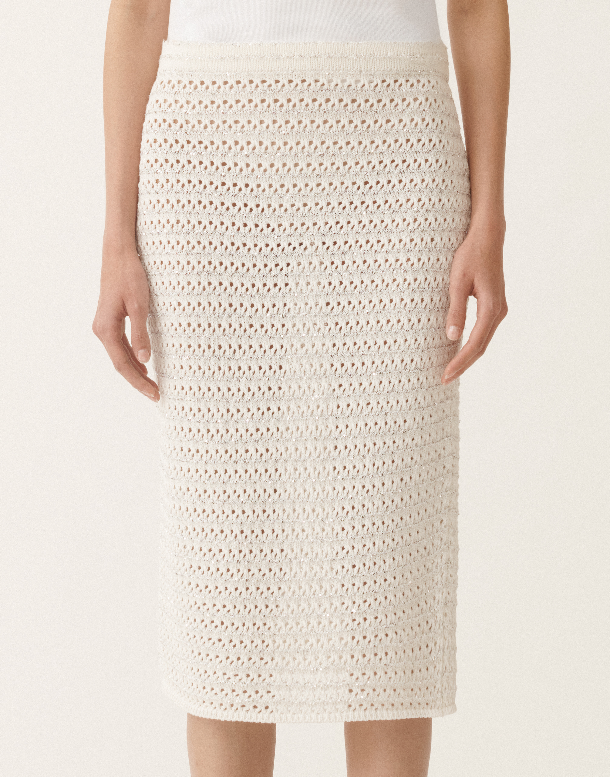 Shop Fabiana Filippi Cotton Skirt With Sequins In White