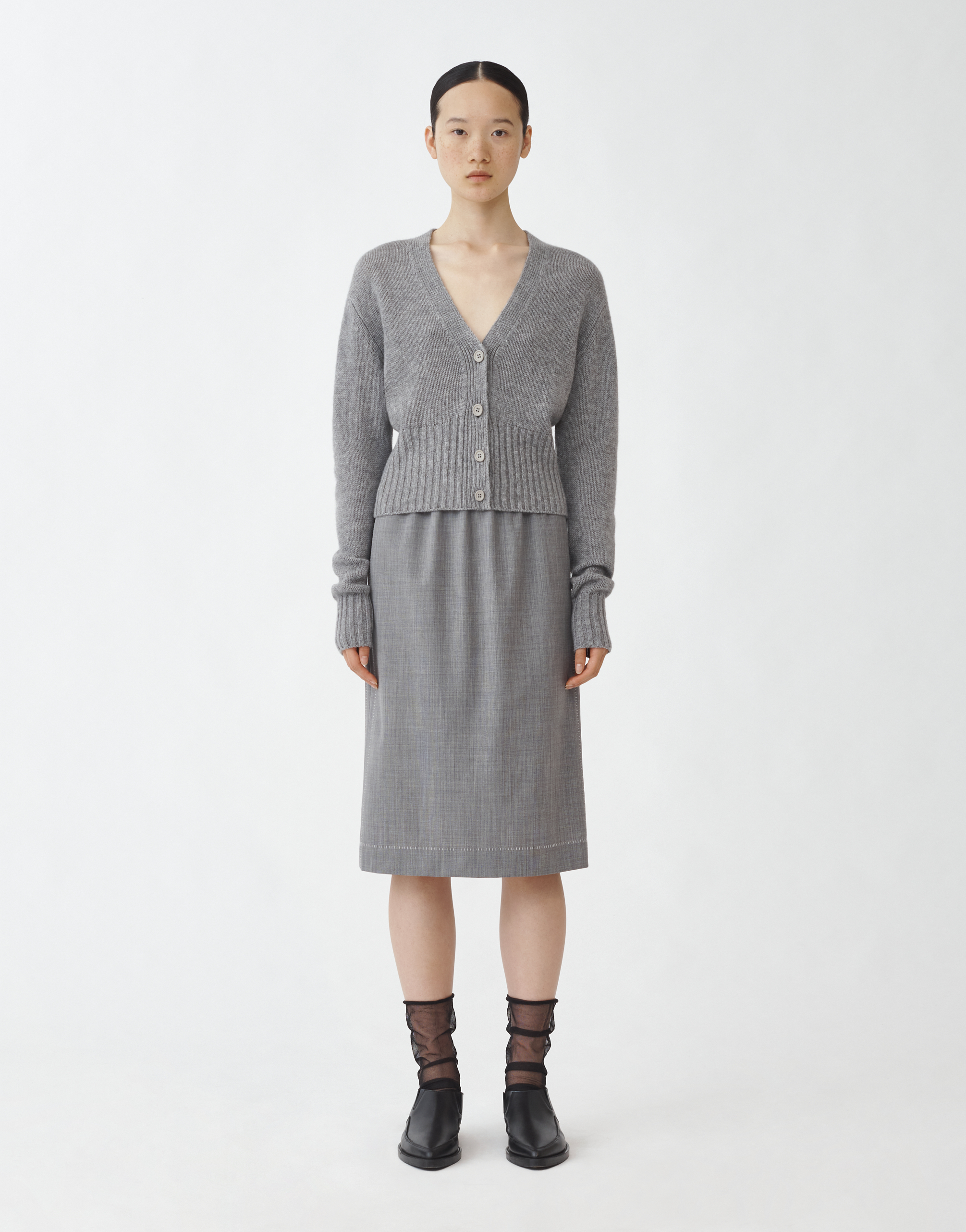 Shop Fabiana Filippi Woolen Fabric Skirt,elastic Waistband,contrast Embroidery In Melange Rock