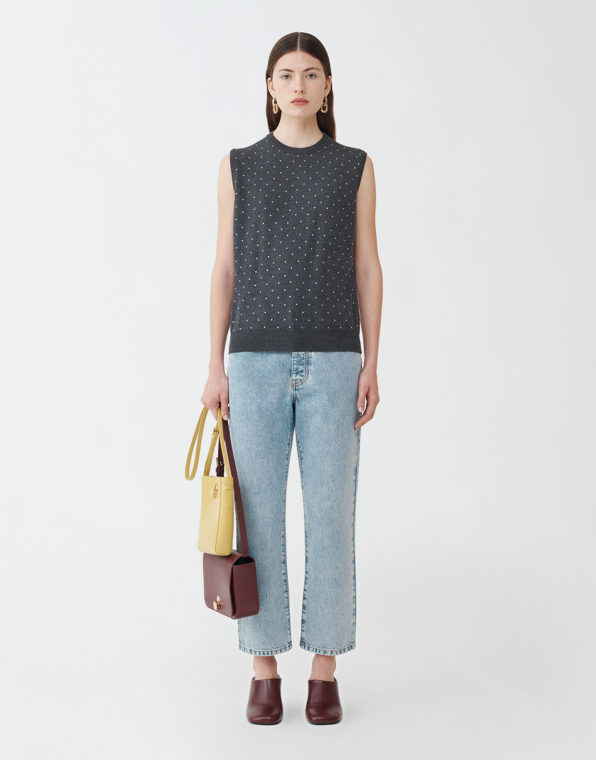 FABIANA FILIPPI MERINO WOOL VEST TOP WITH EMBROIDERY 