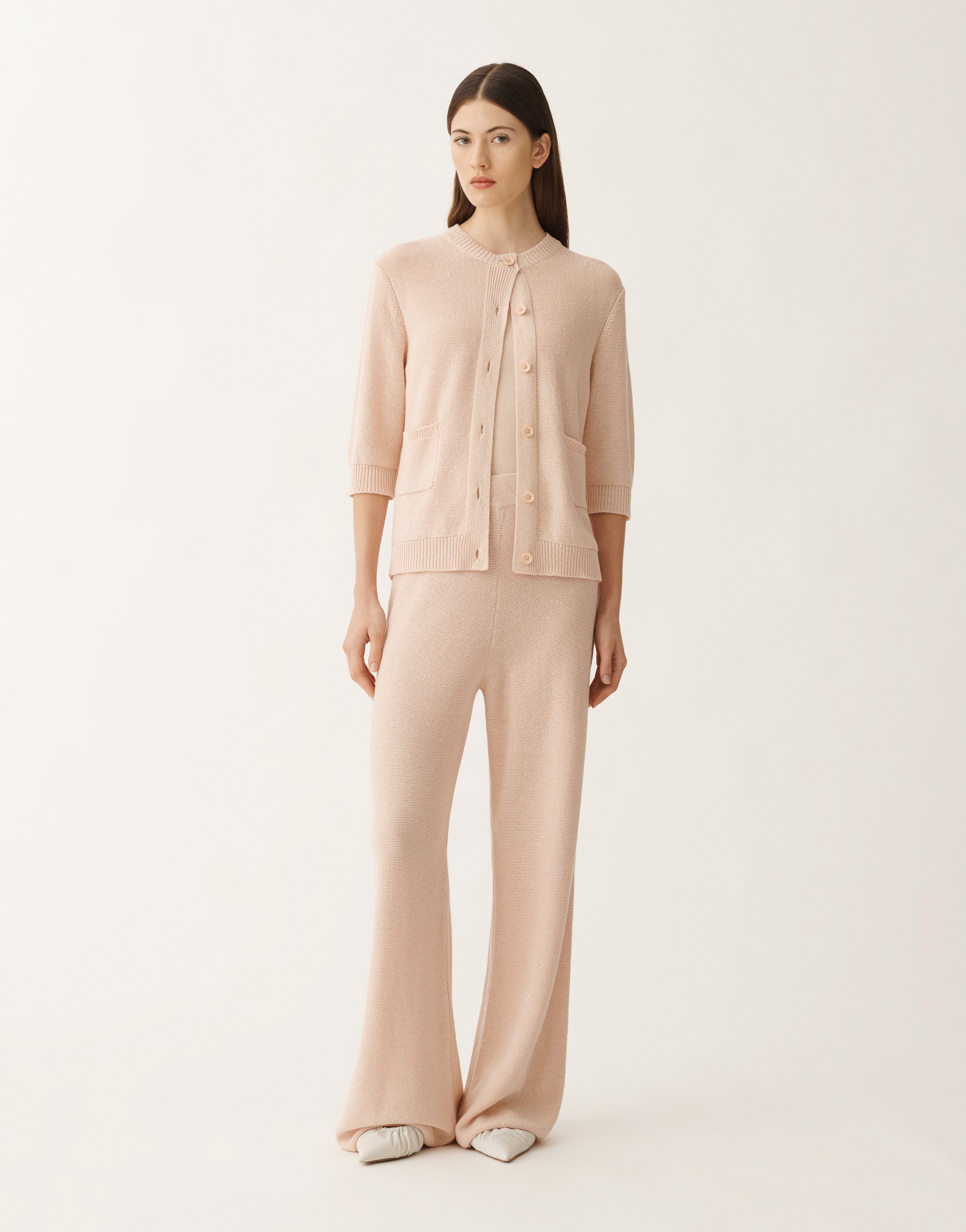 Fabiana Filippi Cotton And Linen Trousers With Sequins In Pink