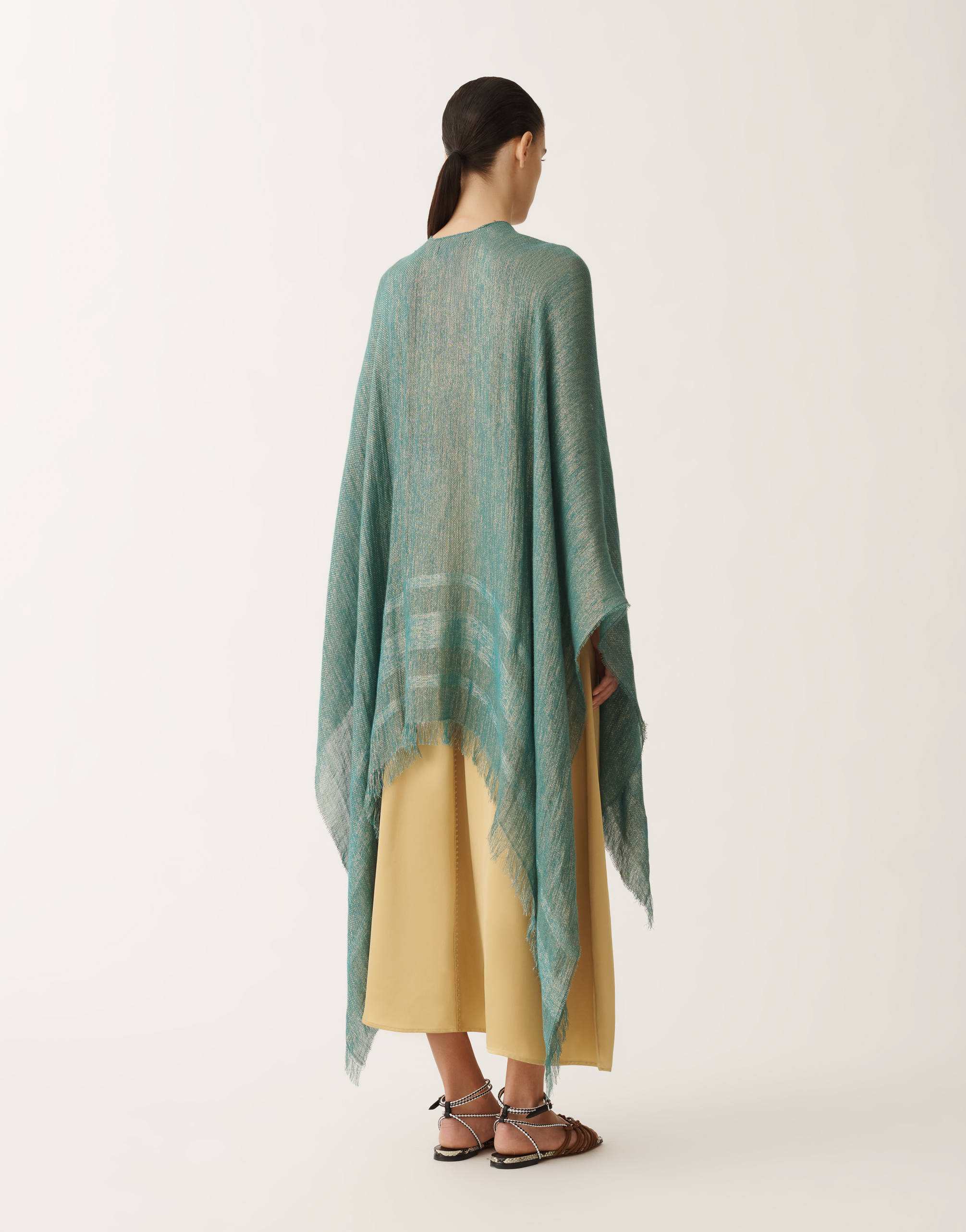 Shop Fabiana Filippi Viscose Cape In Turquoise
