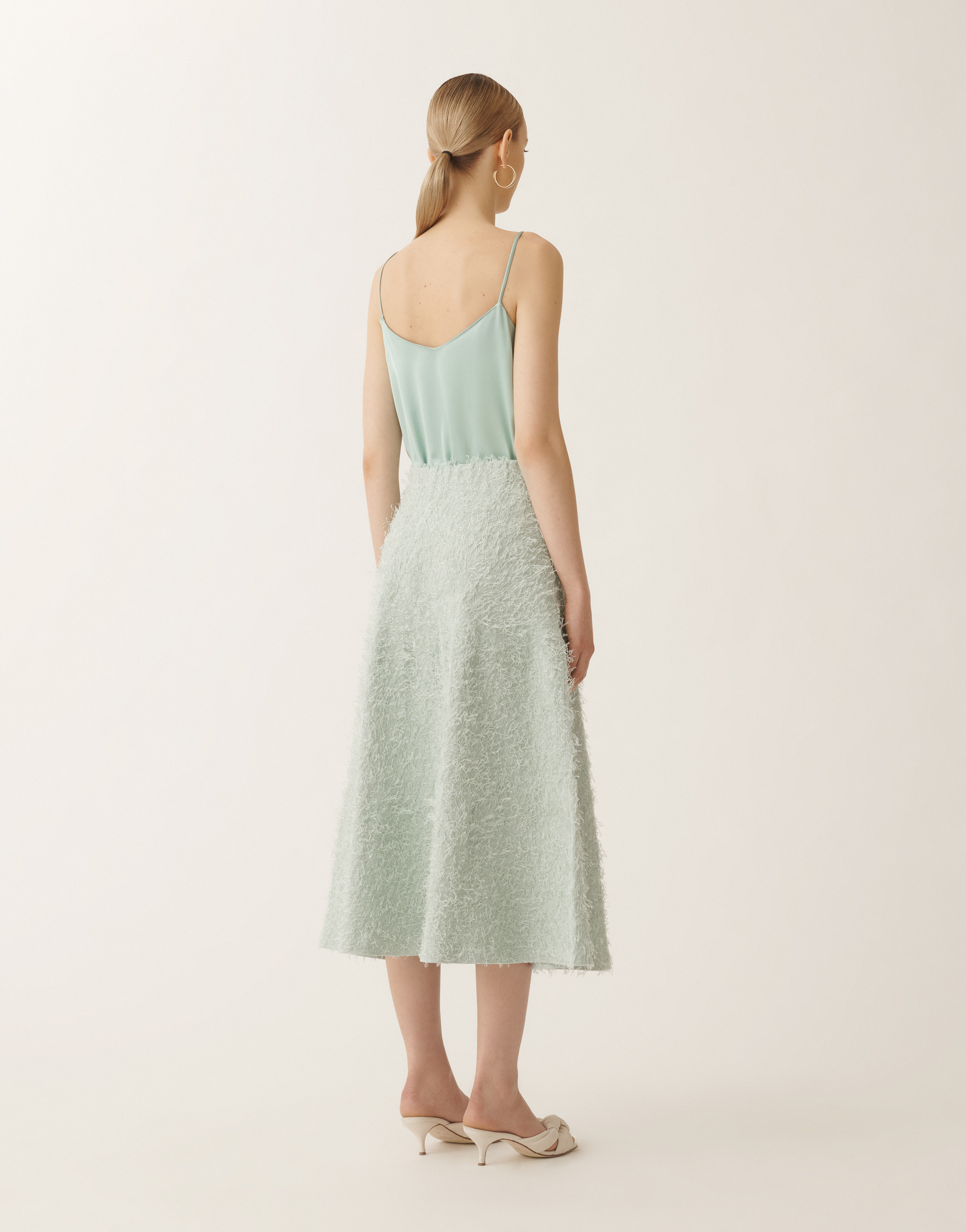 Fabiana Filippi Frayed-effect Midi Skirt In Aquagreen