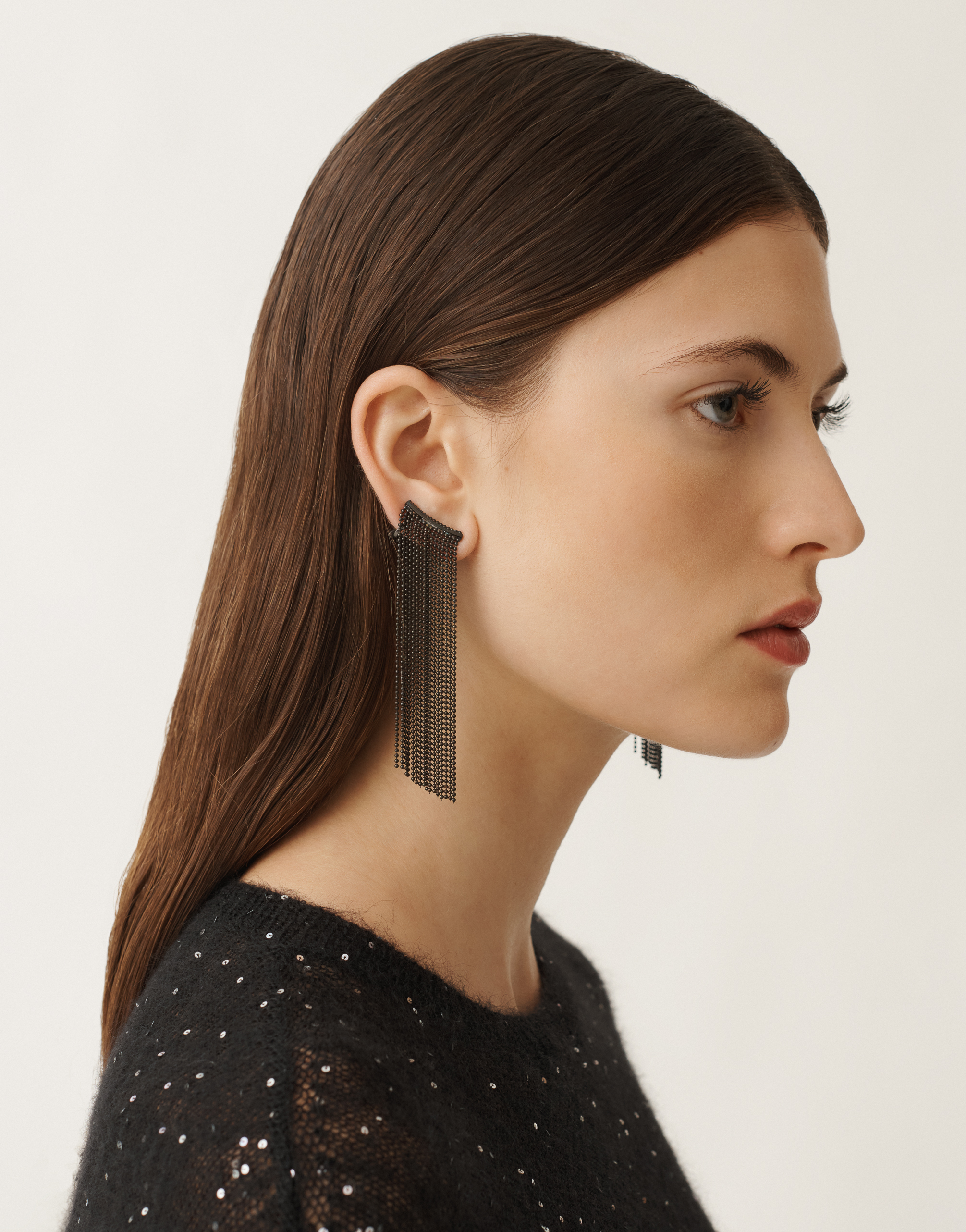 Fabiana Filippi Diamond Wire Fringe Earrings In Black