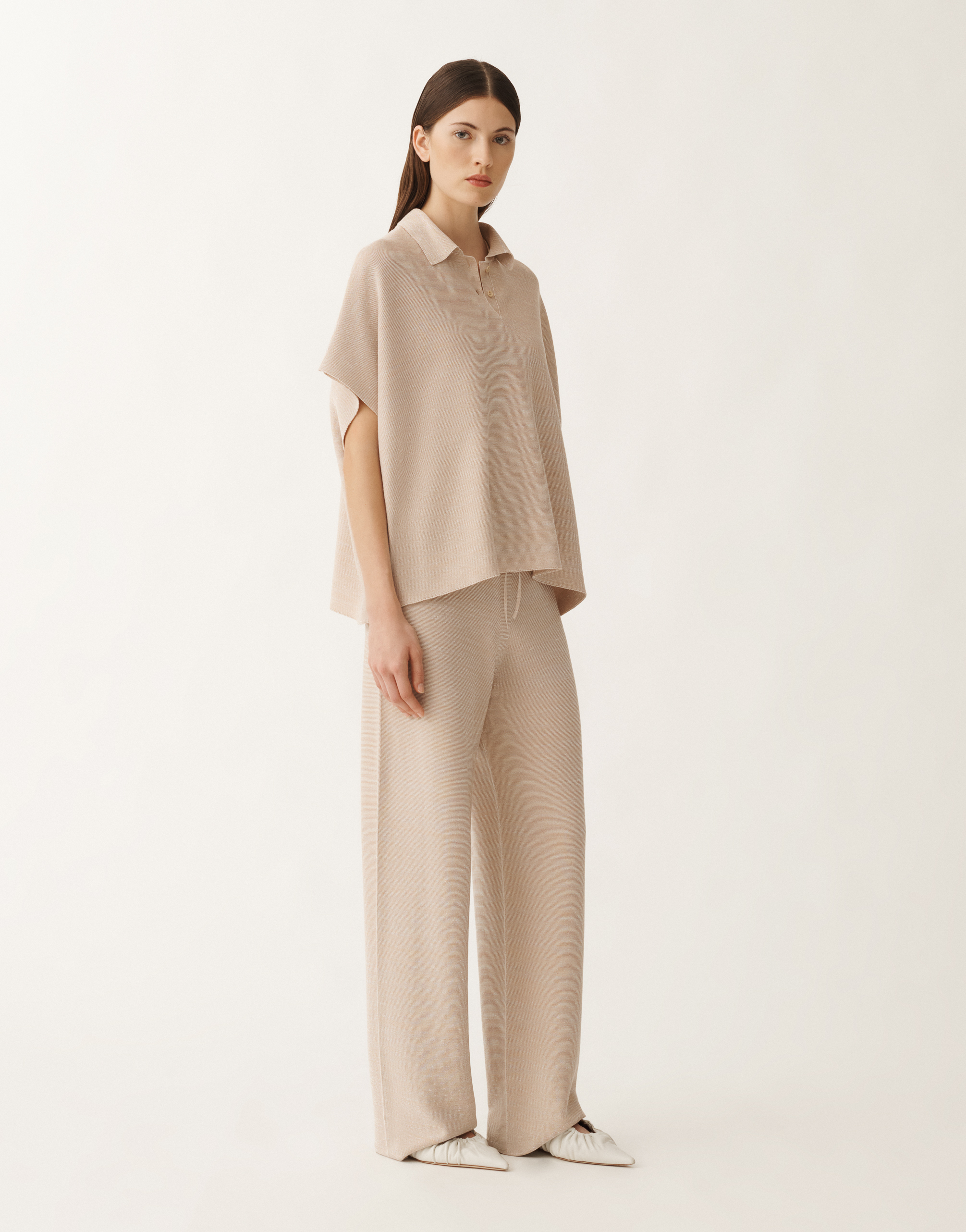 Fabiana Filippi Organic Cotton And Lurex Trousers In Sand