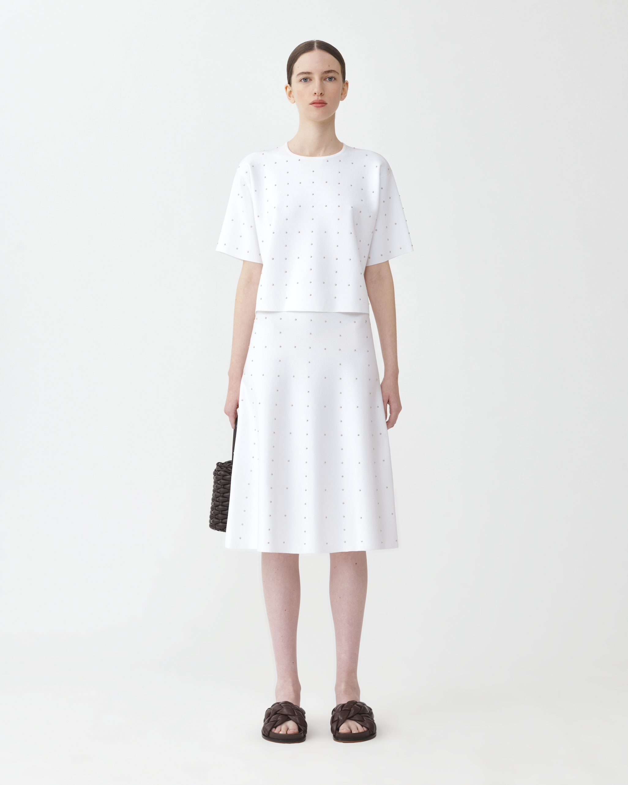 Shop Fabiana Filippi Compact Viscose Flared Skirt With Double Stud In Optical White