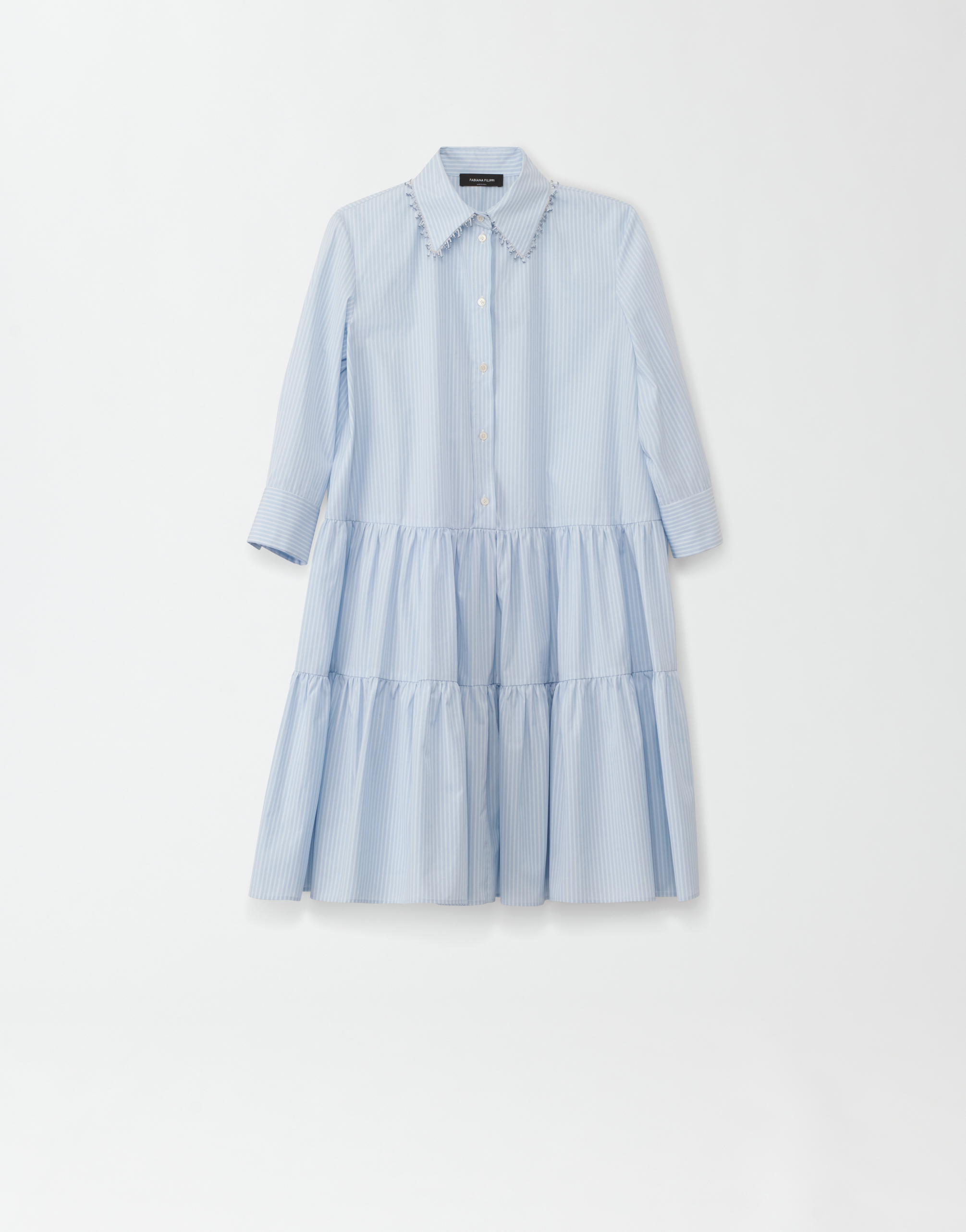 Shop Fabiana Filippi Frilled Striped Poplin Shirt Dress In Light Blue