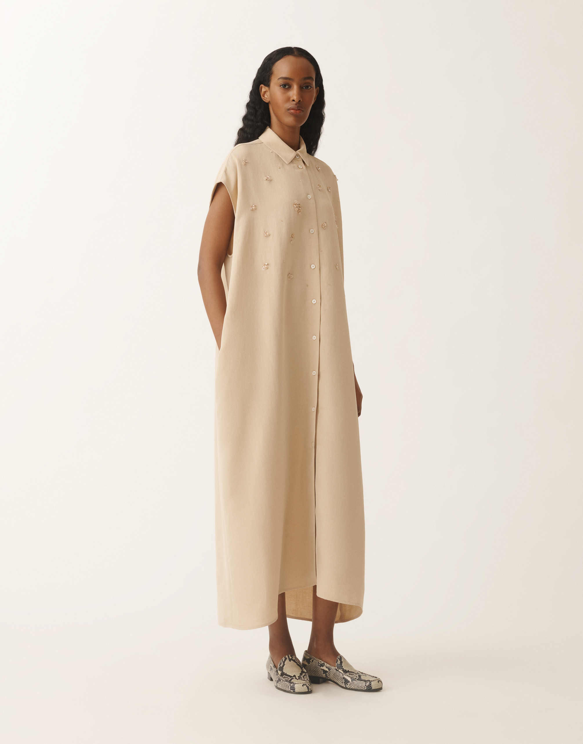 Fabiana Filippi Linen And Viscose Shirt Dress In Sand