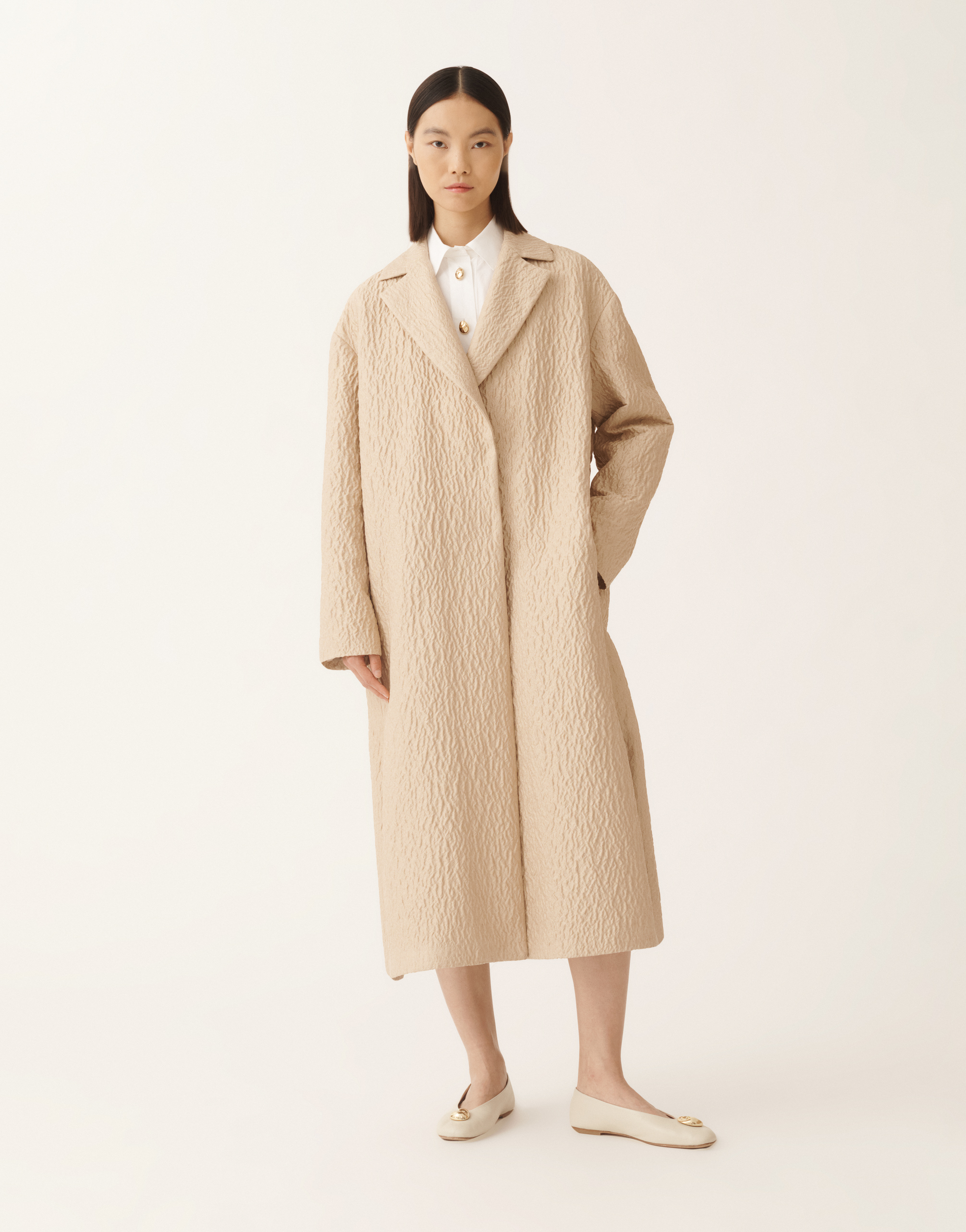 Fabiana Filippi Textured-effect Drawstring Single-breasted Coat In Brown
