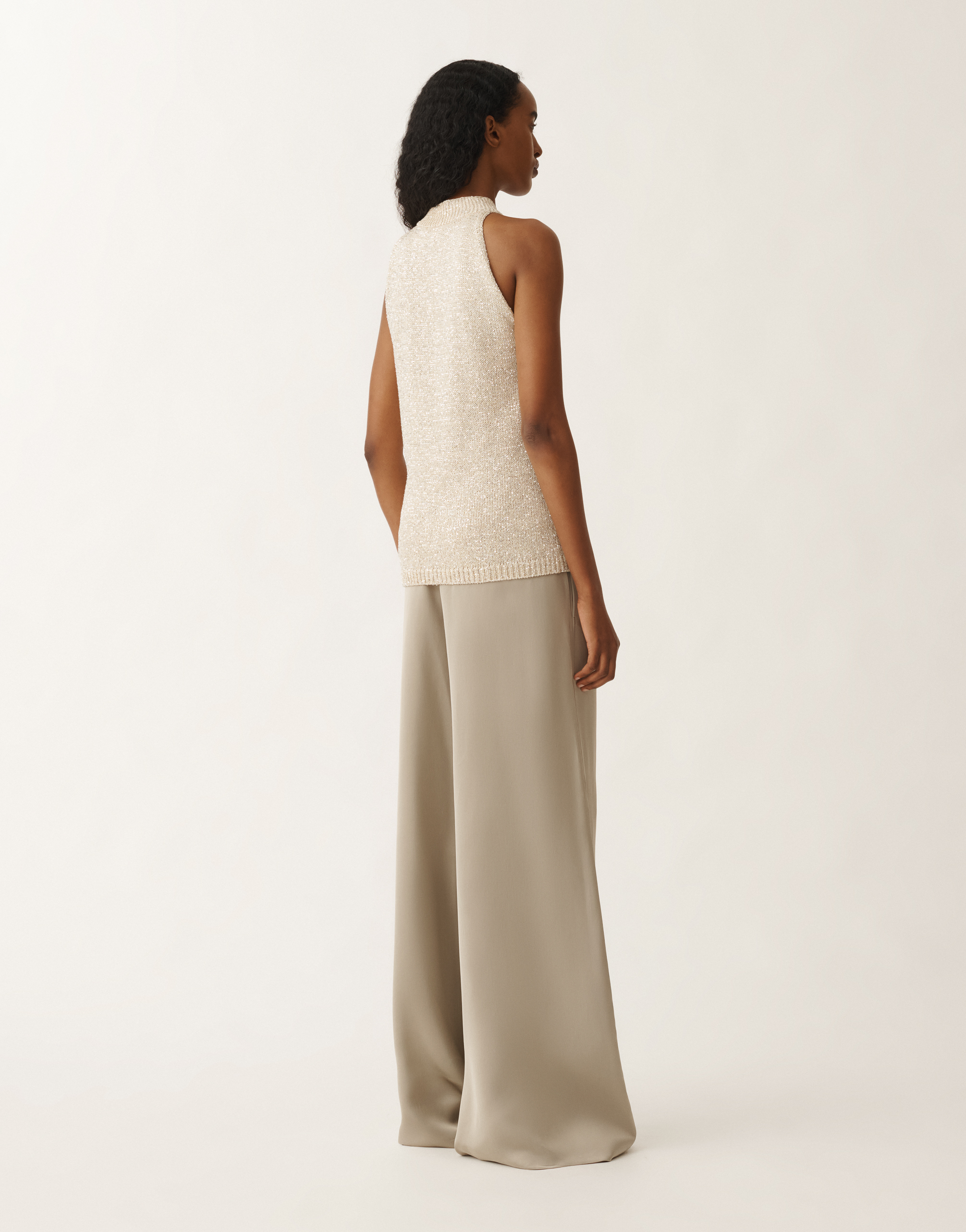 Fabiana Filippi Cotton Knit Tank Top With Sequins In Vanilla