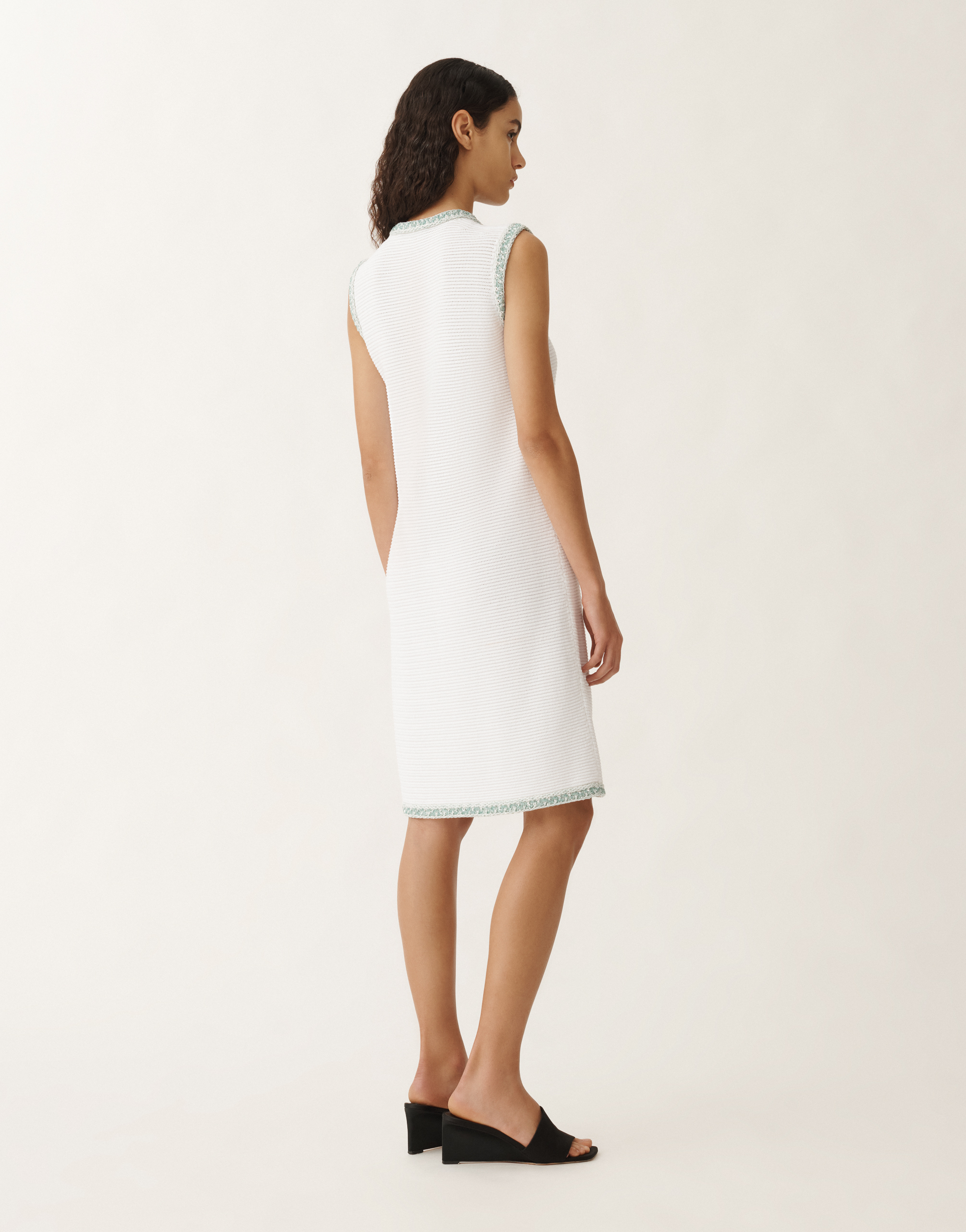Fabiana Filippi Organic Cotton Knit Dress In White/aquagreen | ModeSens